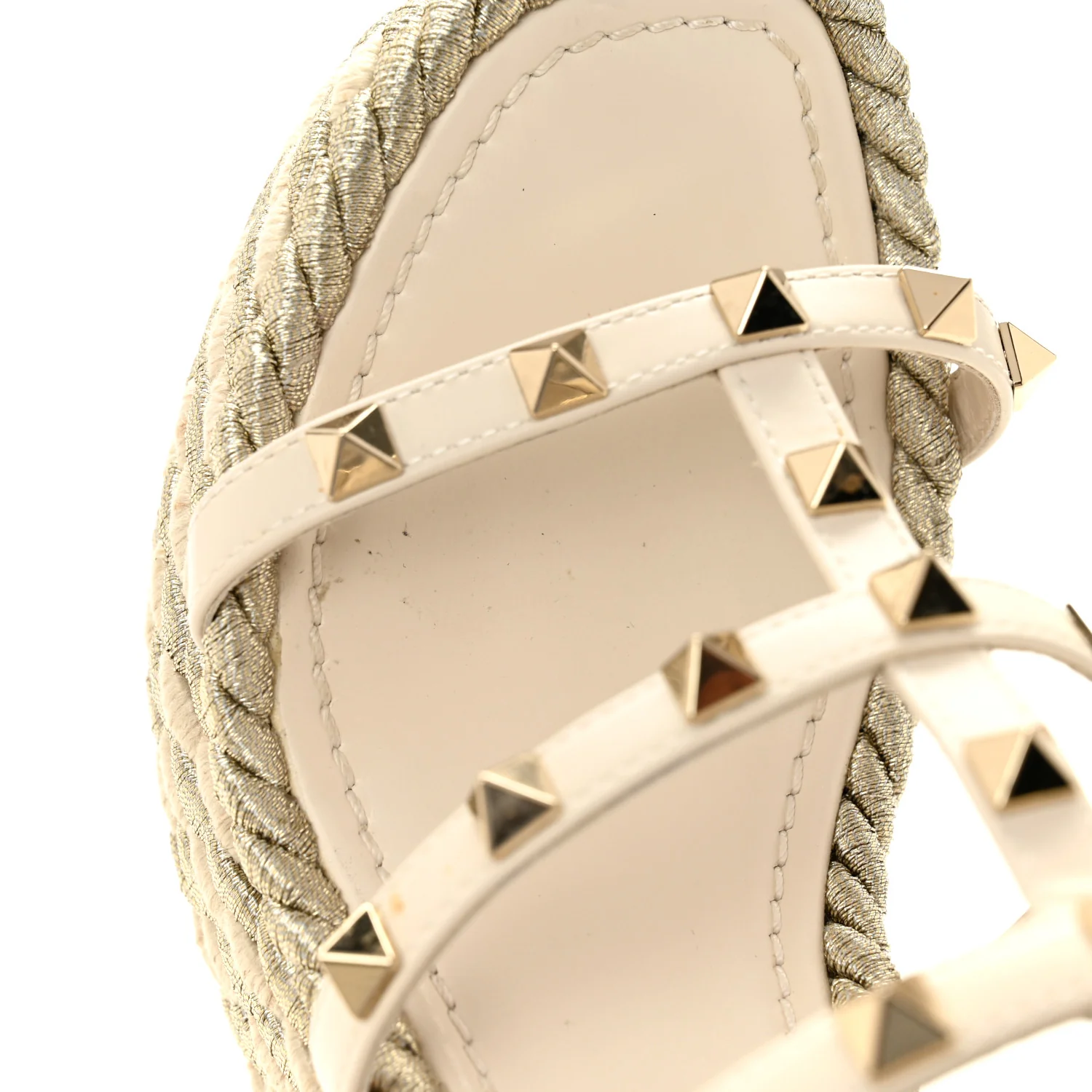 Calfskin Rockstud Ankle Strap Torchon Espadrille Caged 25/95mm Wedge Sandals 36 Light Ivory - Image 11
