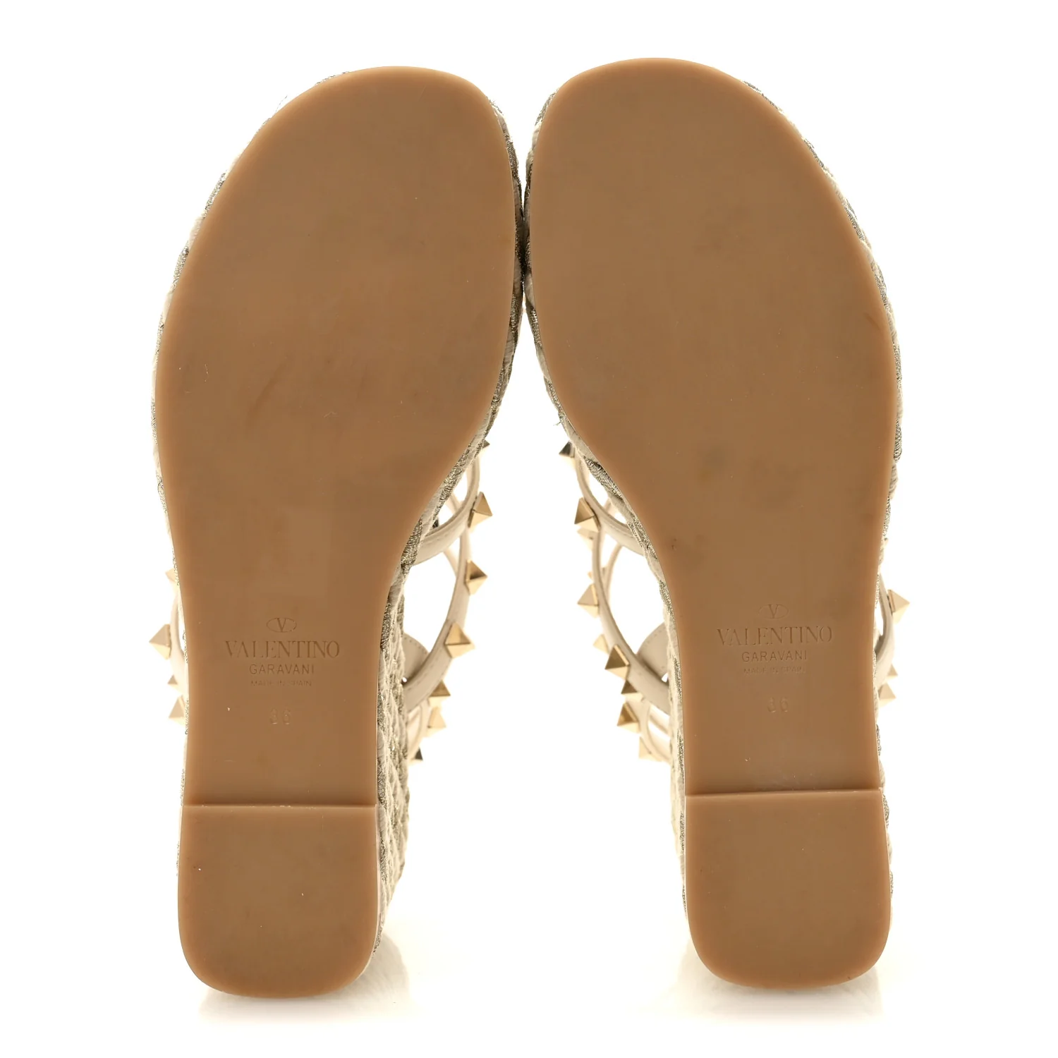 Calfskin Rockstud Ankle Strap Torchon Espadrille Caged 25/95mm Wedge Sandals 36 Light Ivory - Image 6