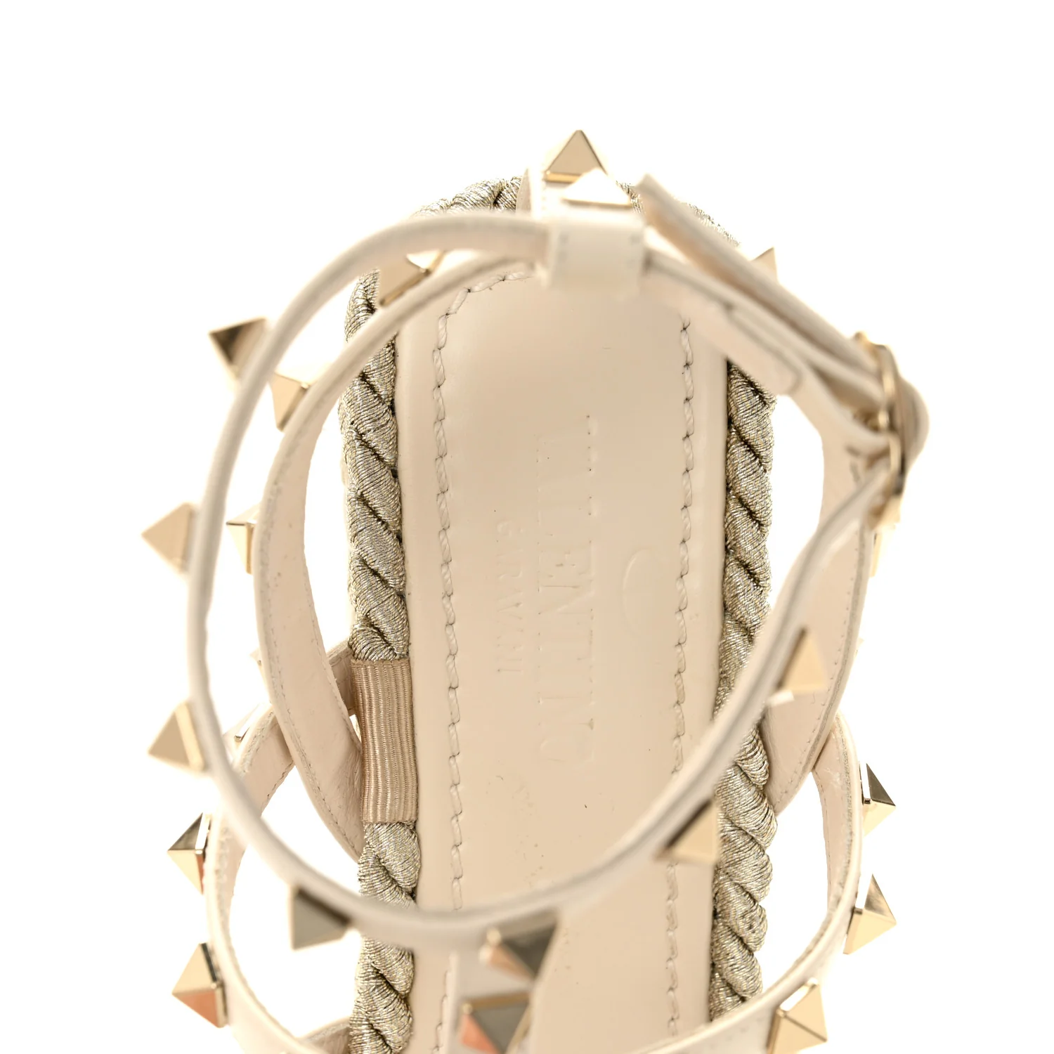 Calfskin Rockstud Ankle Strap Torchon Espadrille Caged 25/95mm Wedge Sandals 36 Light Ivory - Image 7