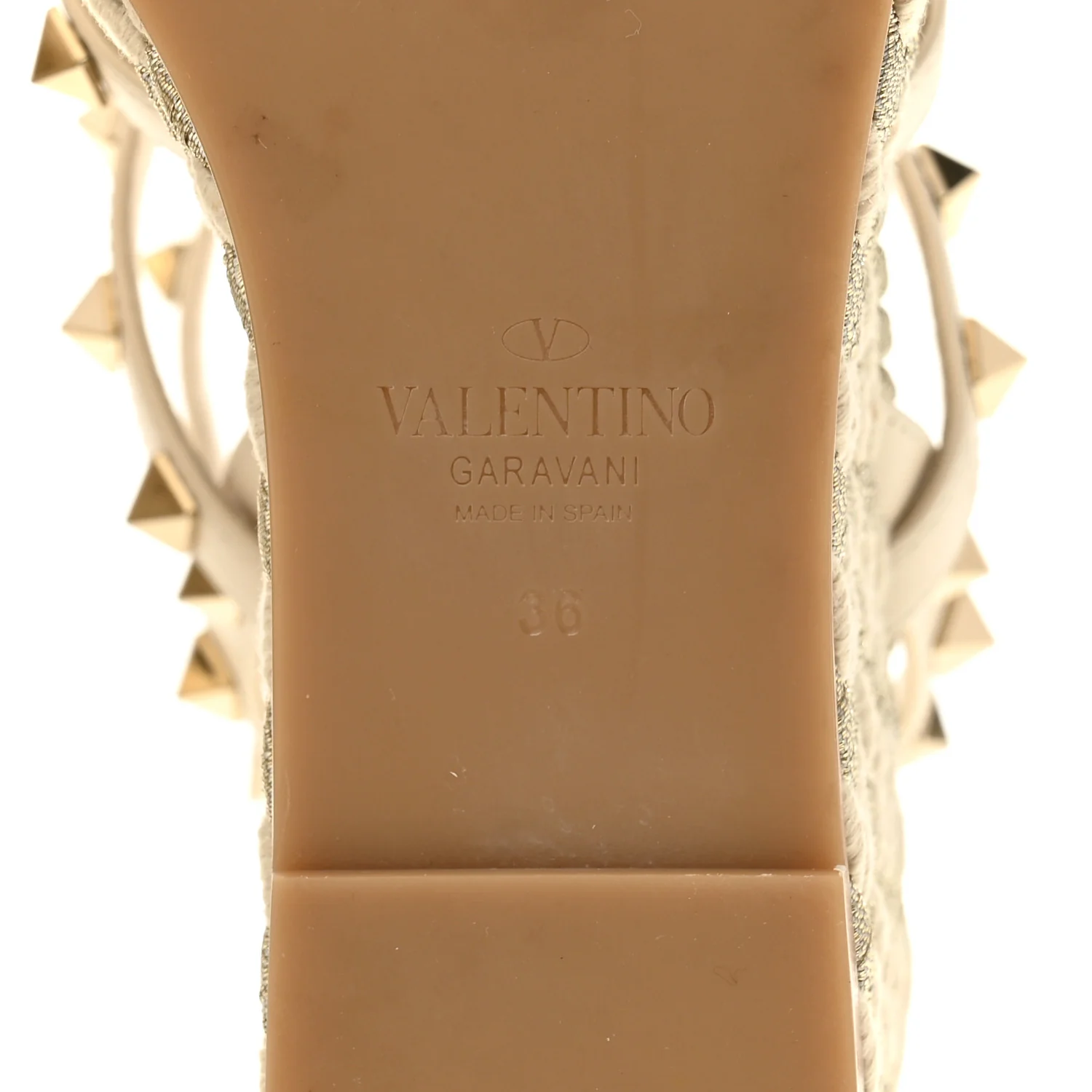 Calfskin Rockstud Ankle Strap Torchon Espadrille Caged 25/95mm Wedge Sandals 36 Light Ivory - Image 8