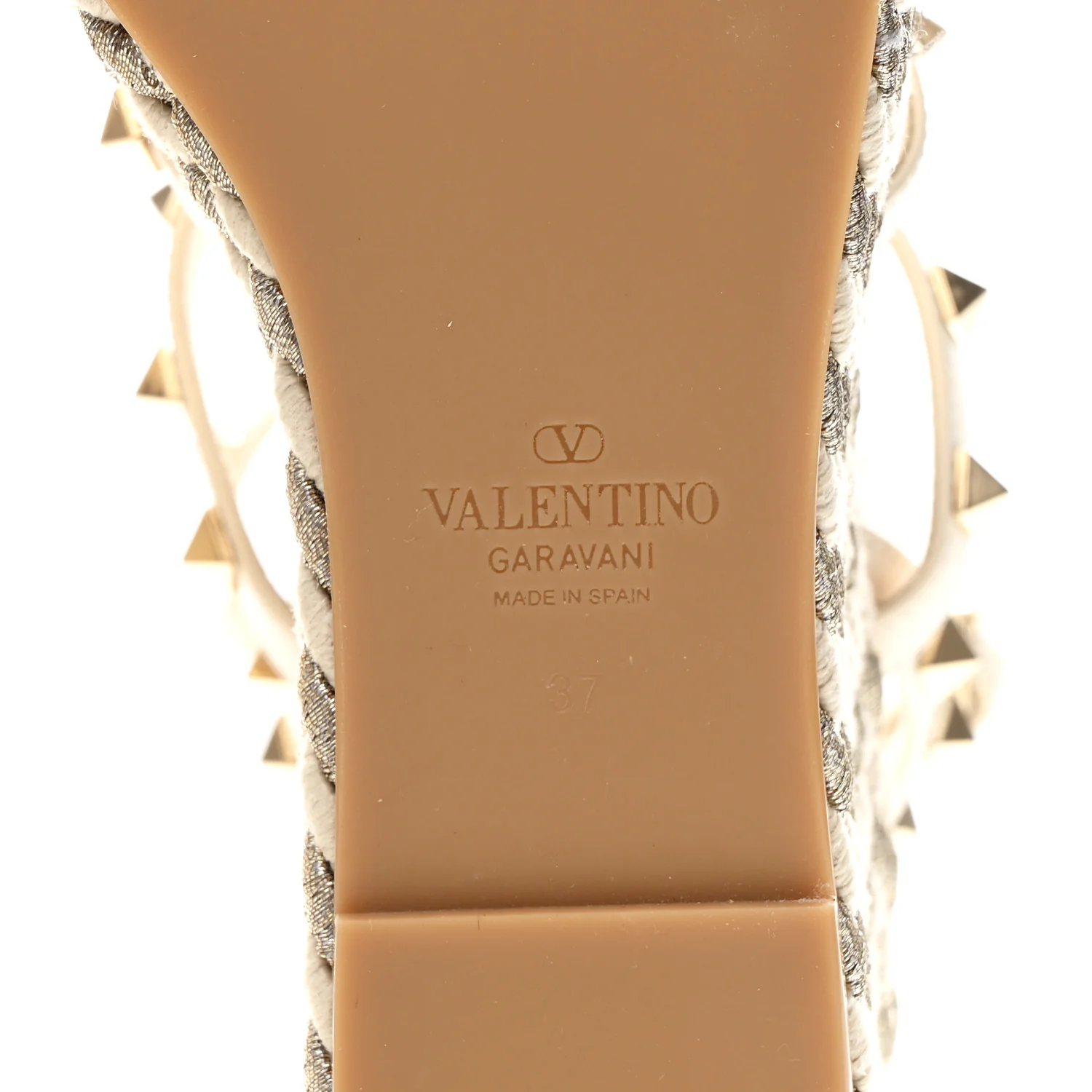 Calfskin Rockstud Ankle Strap Torchon Espadrille Caged 25/95mm Wedge Sandals 37 White - Image 14