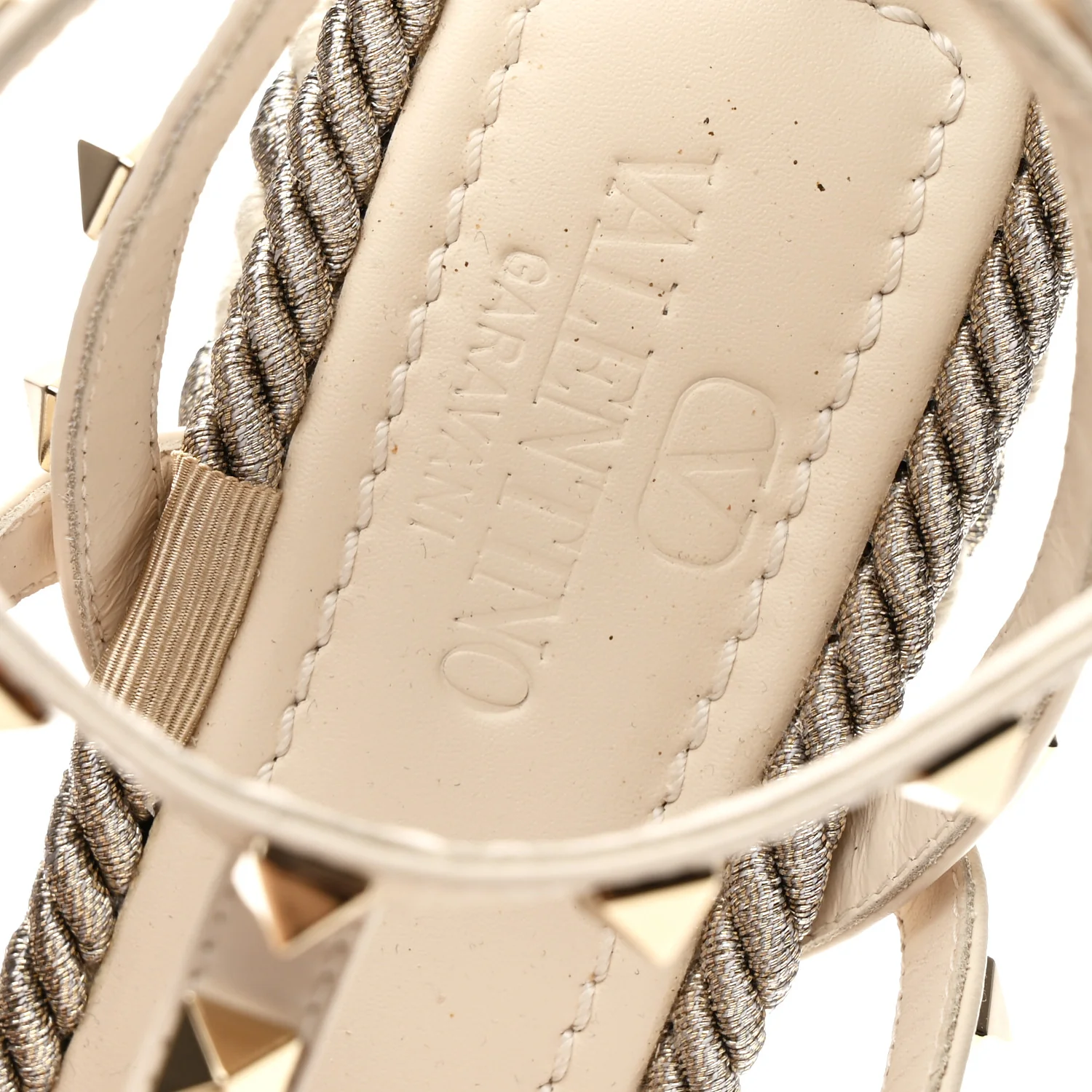 Calfskin Rockstud Ankle Strap Torchon Espadrille Caged 25/95mm Wedge Sandals 37 White - Image 16