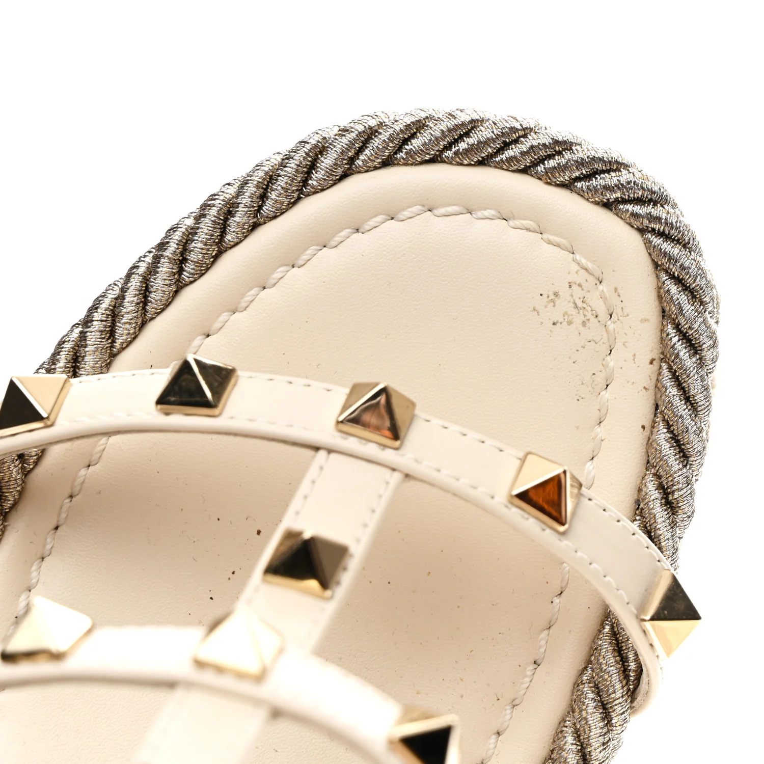 Calfskin Rockstud Ankle Strap Torchon Espadrille Caged 25/95mm Wedge Sandals 37 White - Image 18