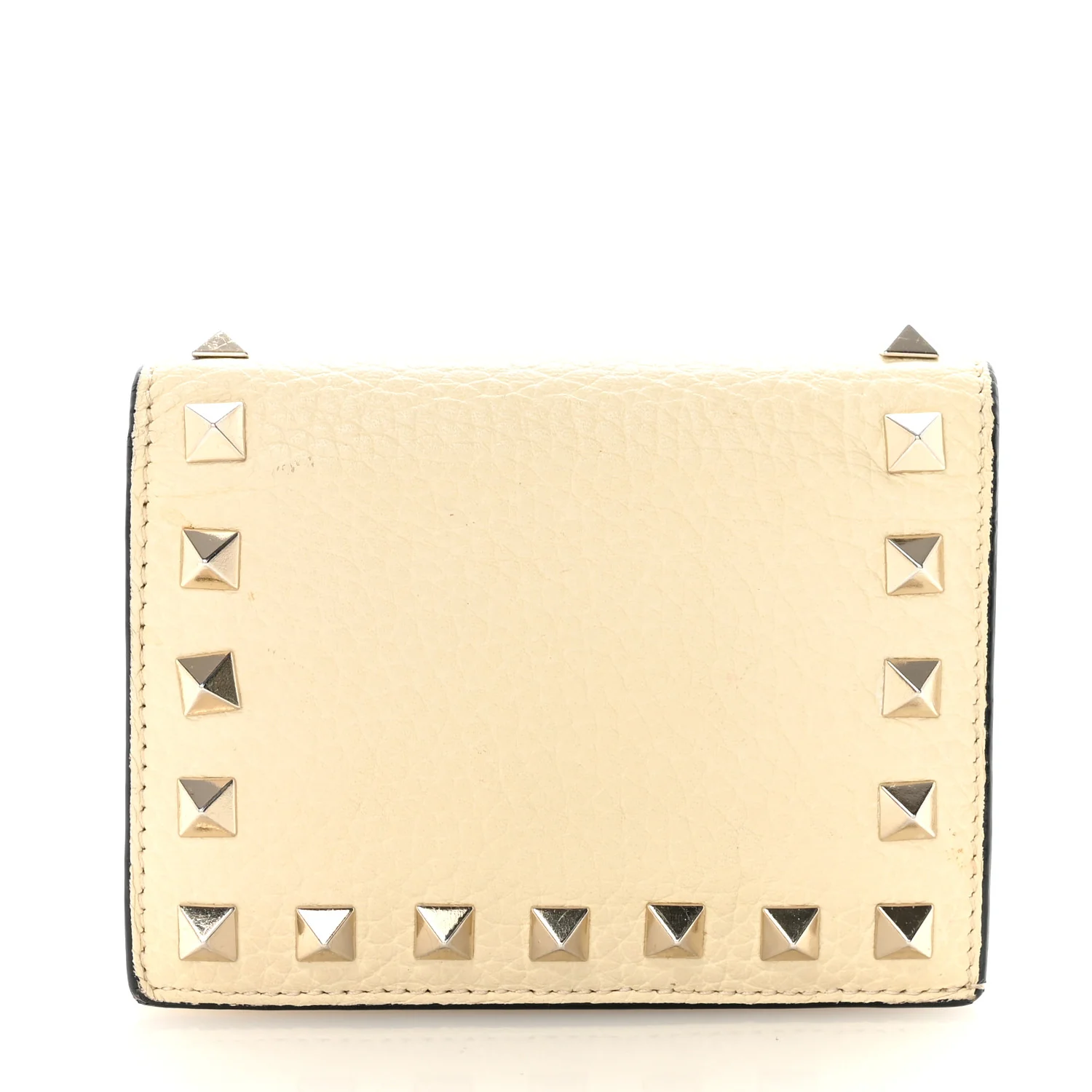 Calfskin Rockstud Bi-Fold Card Holder Ivory