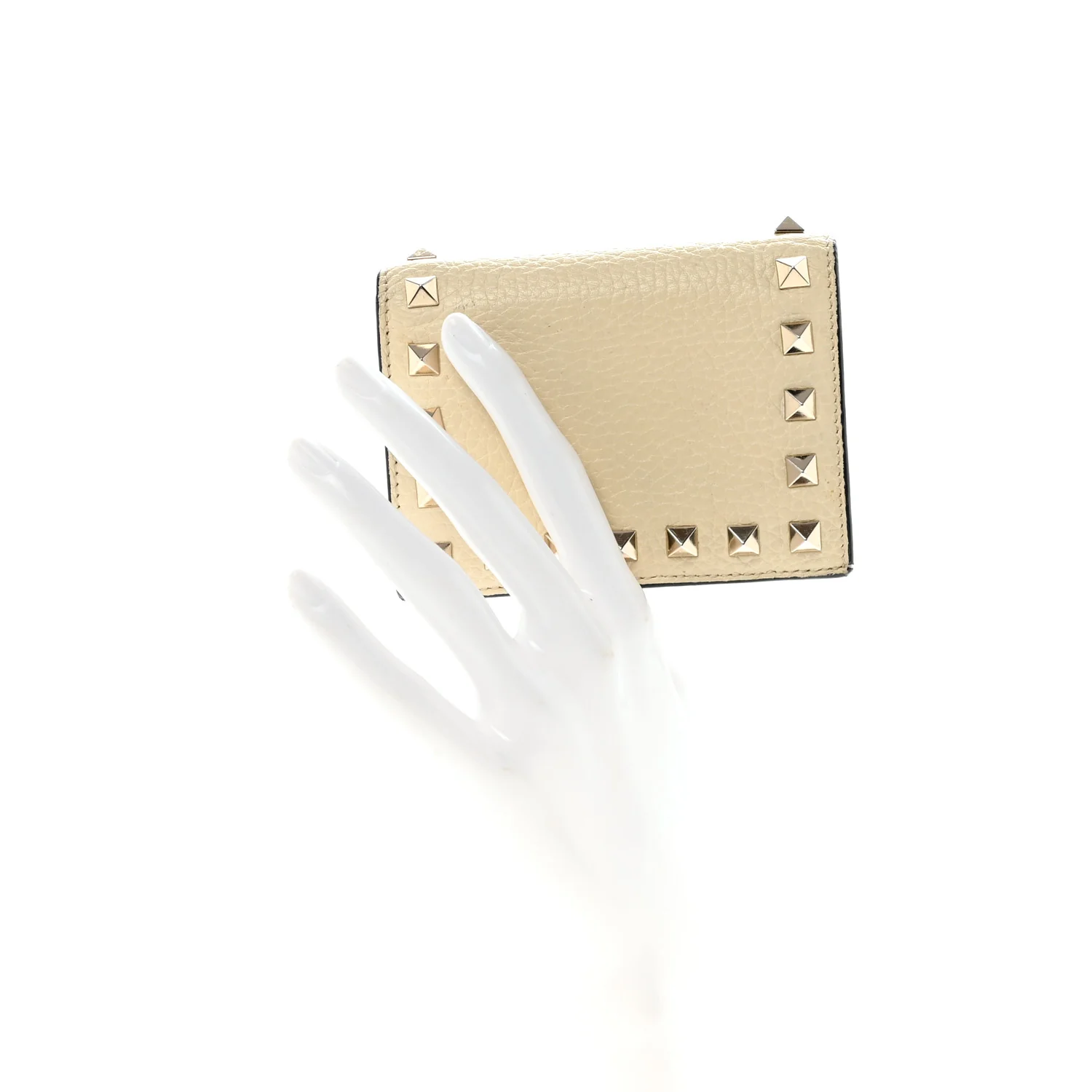 Calfskin Rockstud Bi-Fold Card Holder Ivory - Image 2