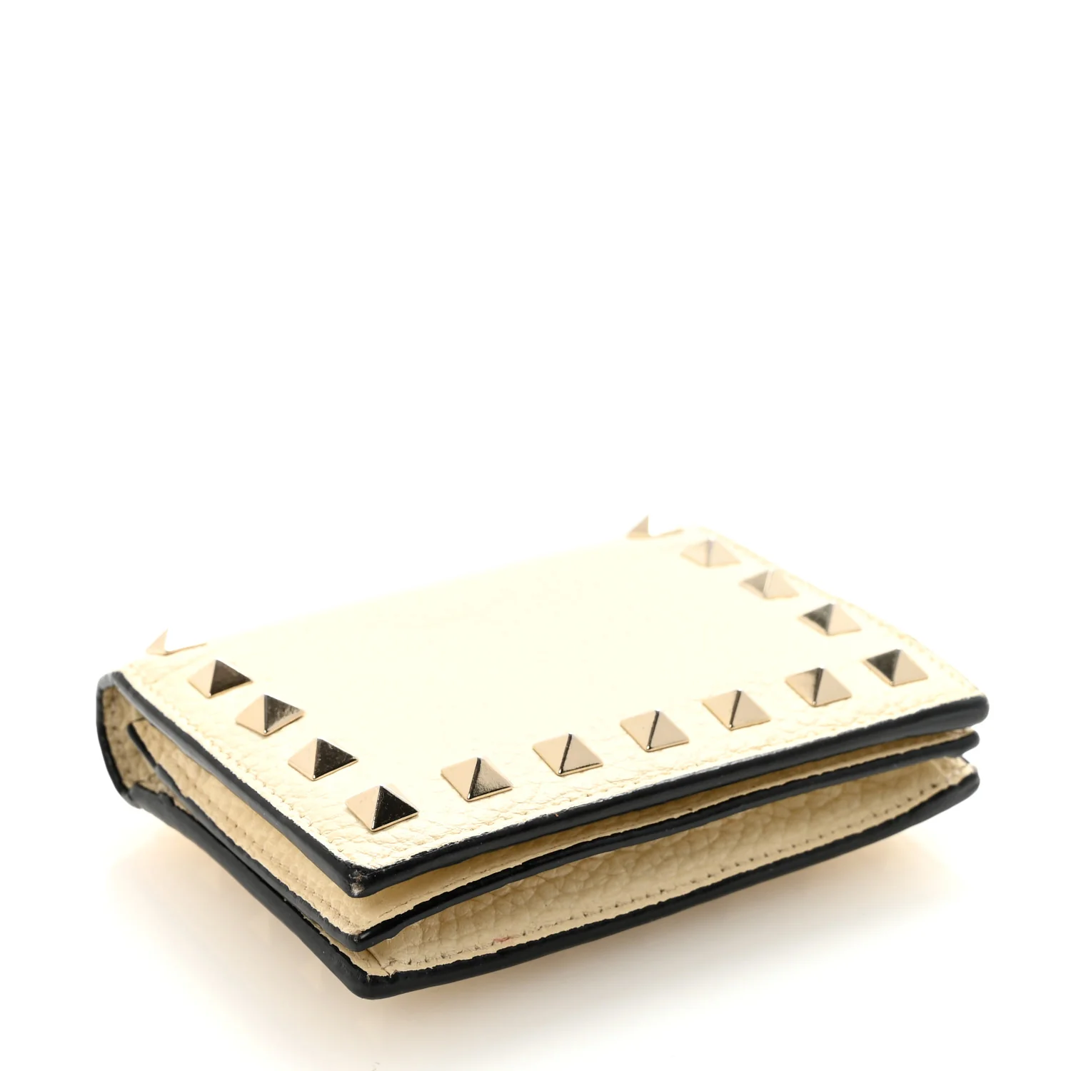 Calfskin Rockstud Bi-Fold Card Holder Ivory - Image 4