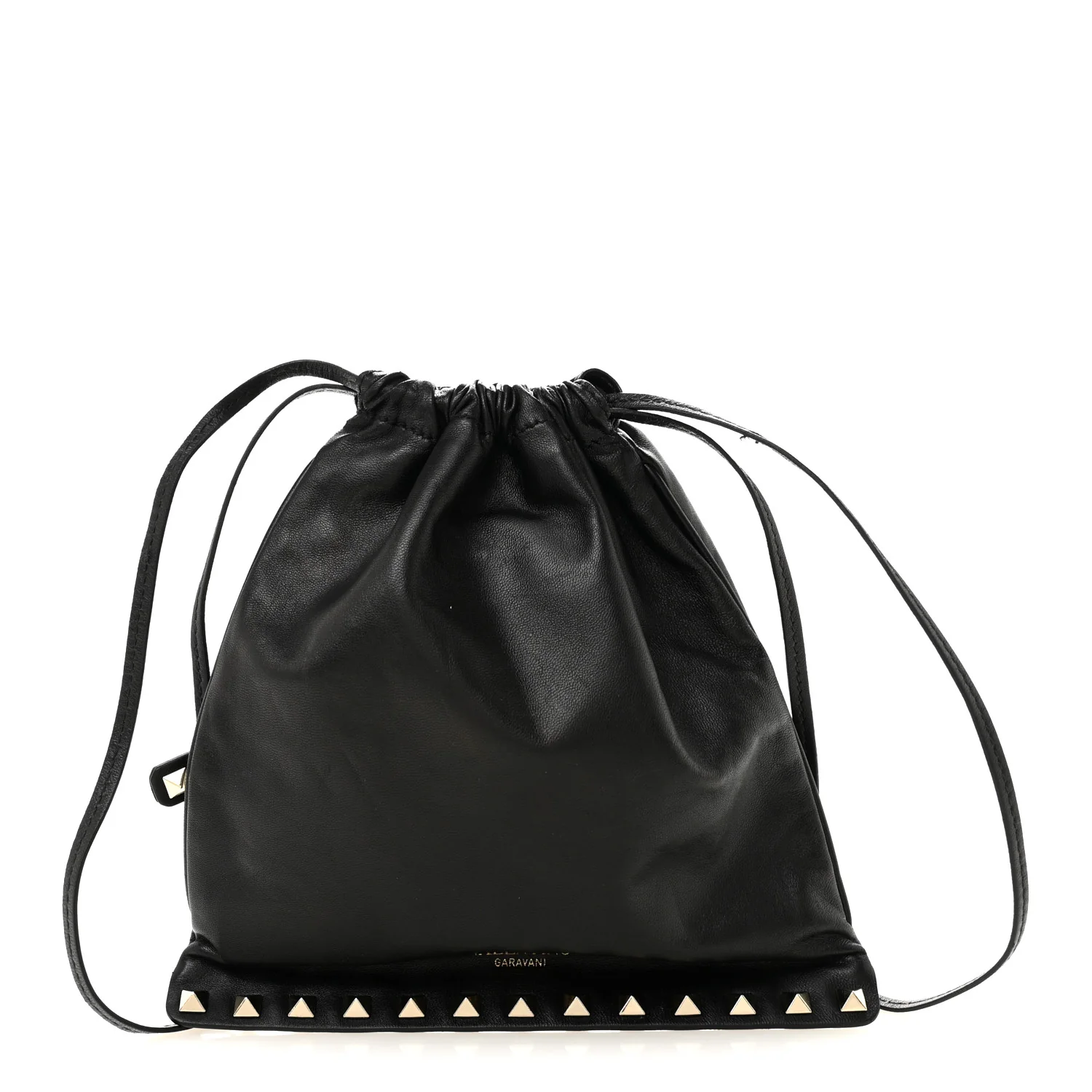 Calfskin Rockstud Drawstring Pouch Black