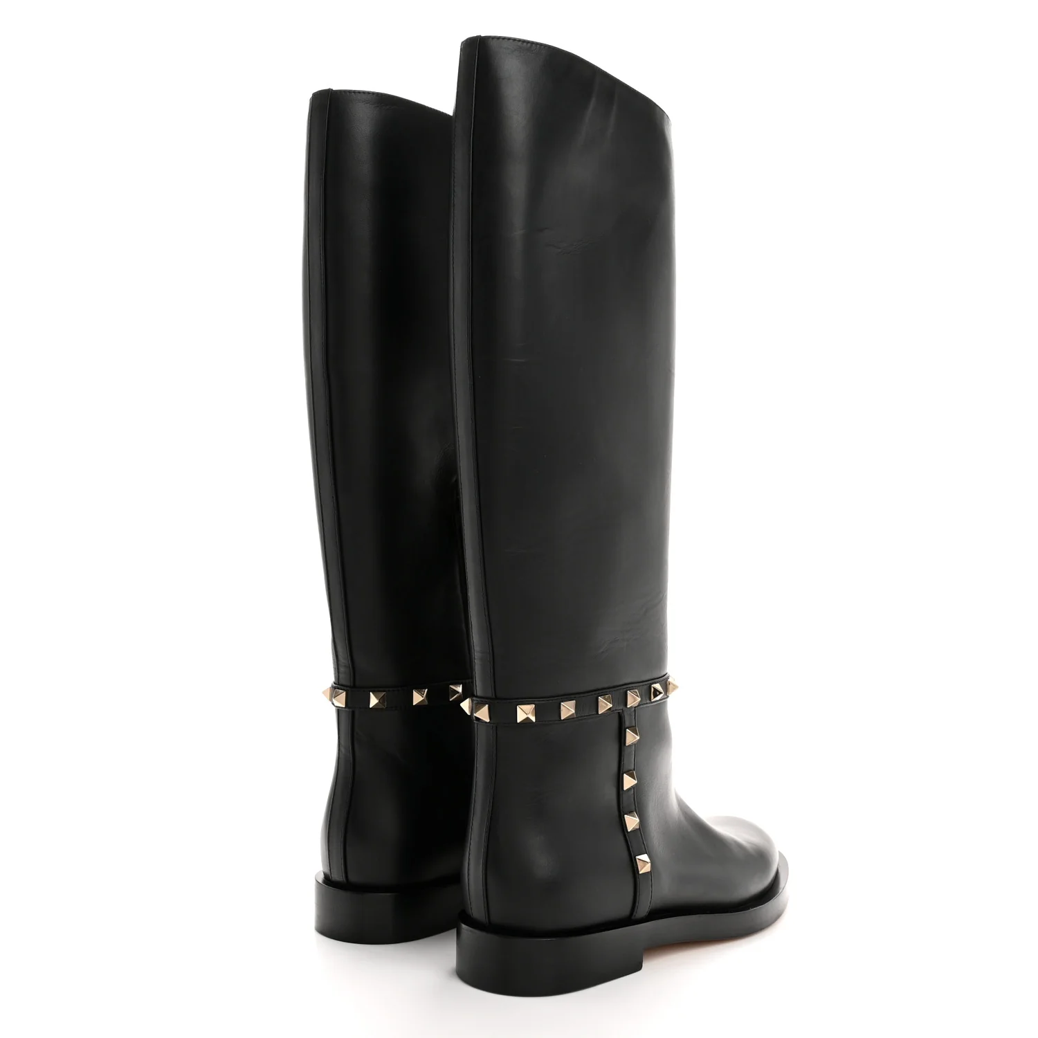 Calfskin Rockstud Knee High Flat Boots 36 Black - Image 4