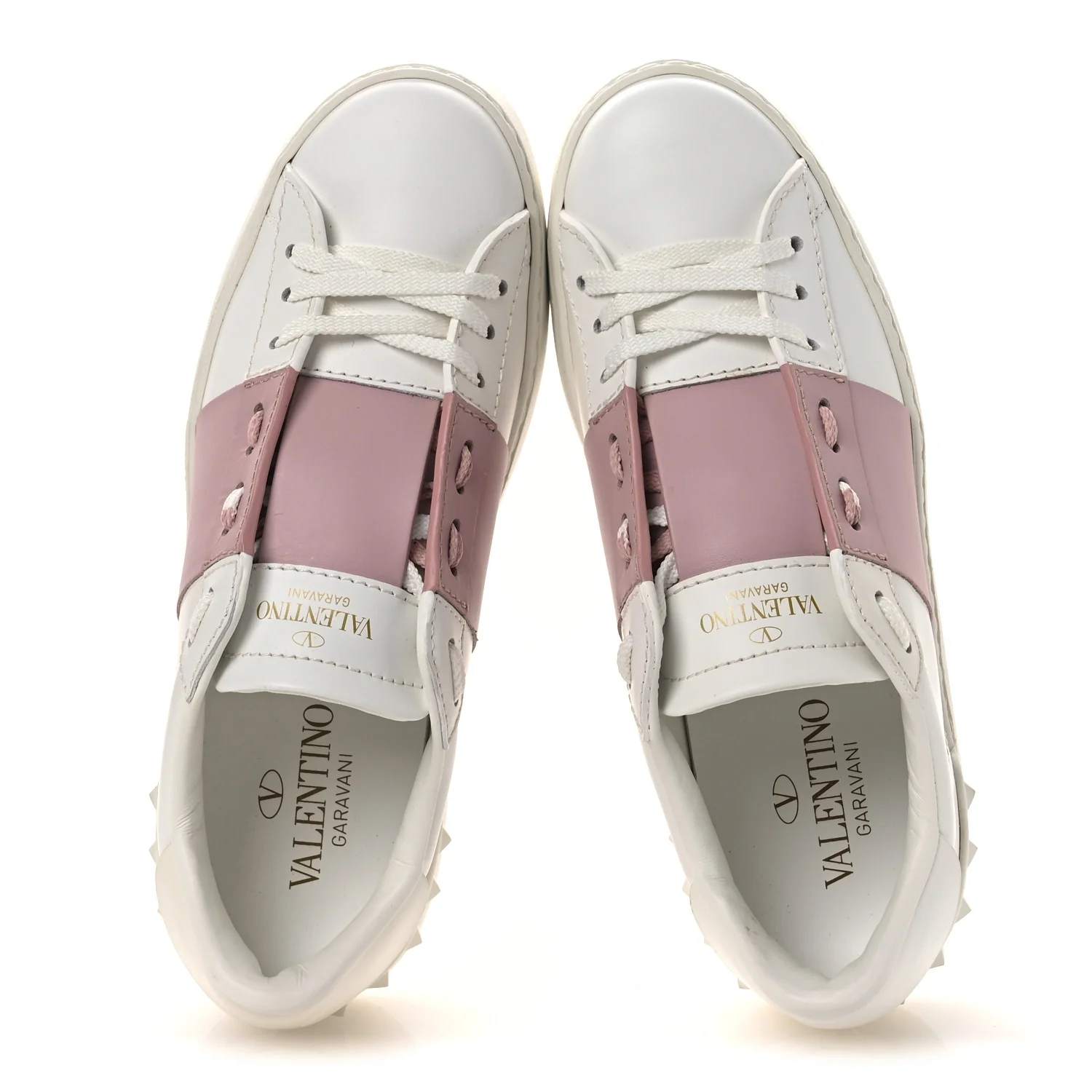 Calfskin Rockstud Open Sneakers 36 White Lipstick - Image 2