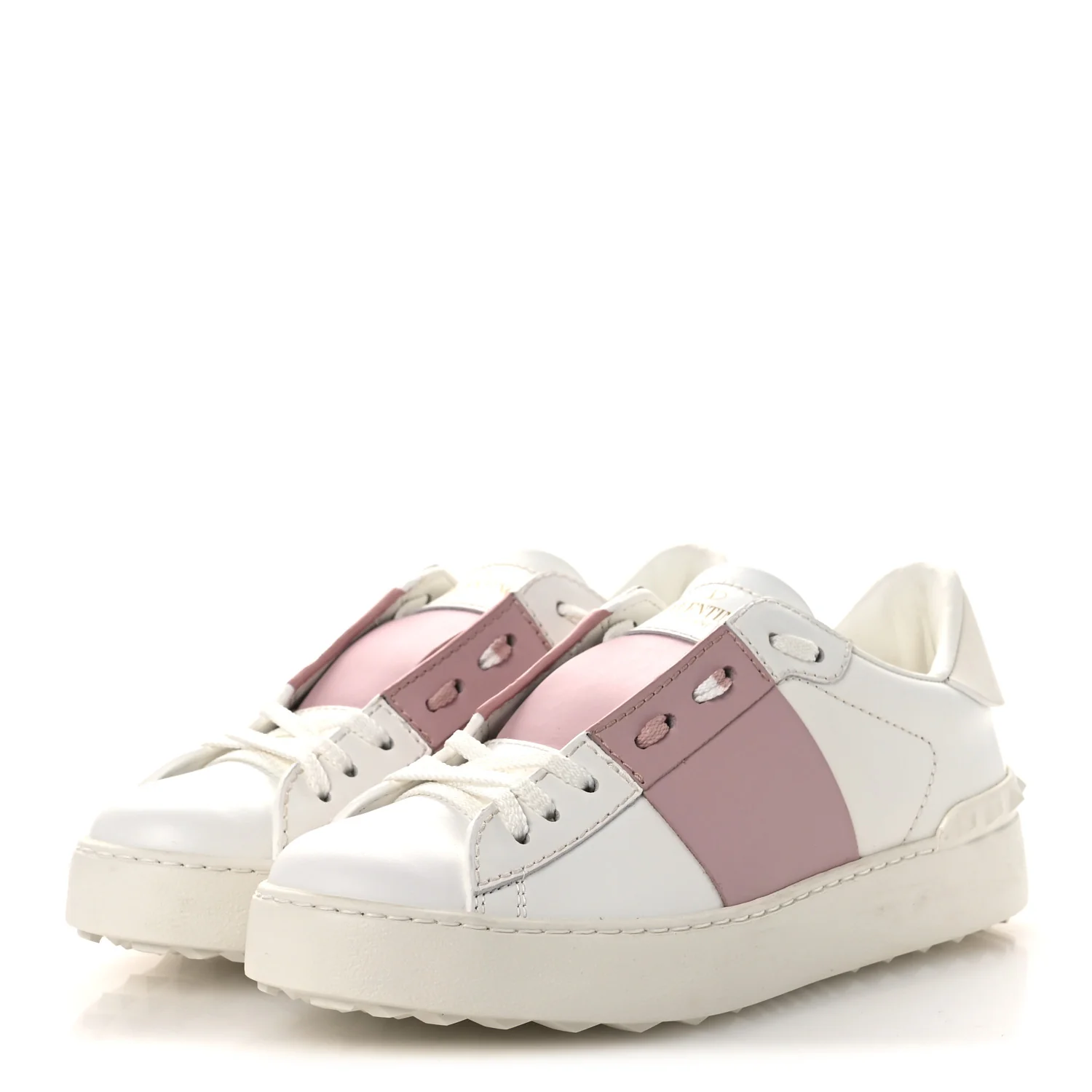 Calfskin Rockstud Open Sneakers 36 White Lipstick - Image 4