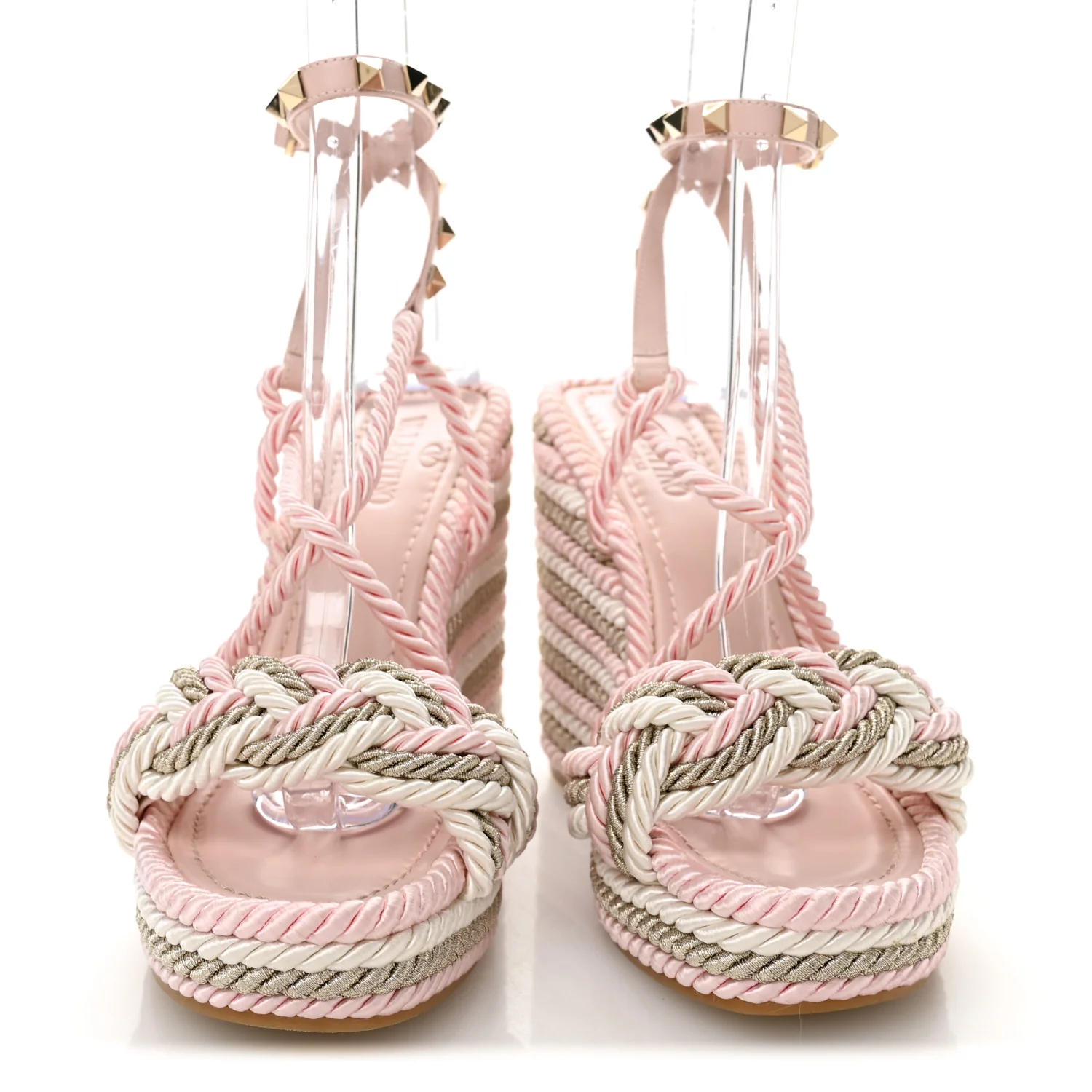 Calfskin Rockstud Rope Espadrille Wedge Sandals 37 Pink - Image 2
