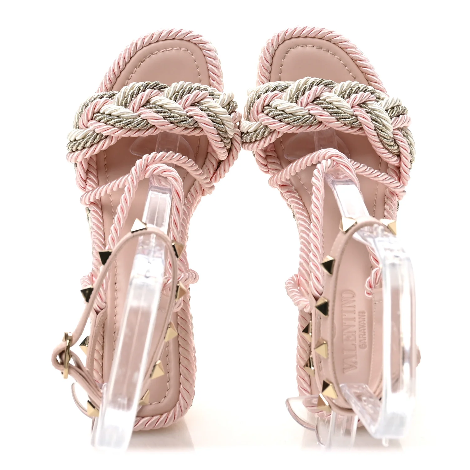 Calfskin Rockstud Rope Espadrille Wedge Sandals 37 Pink - Image 5