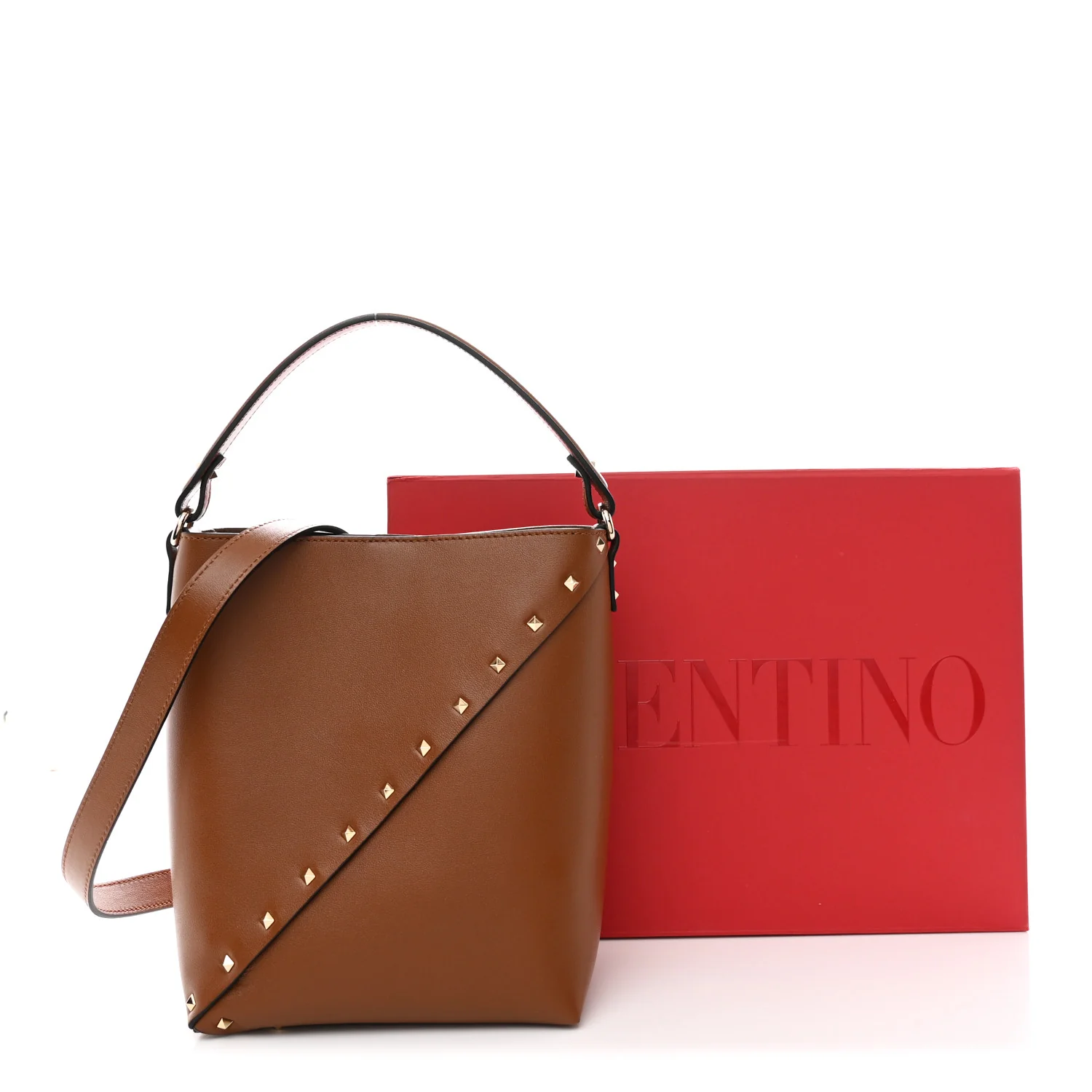 Calfskin Rockstud Wispy Bucket Bag Tobacco - Image 12