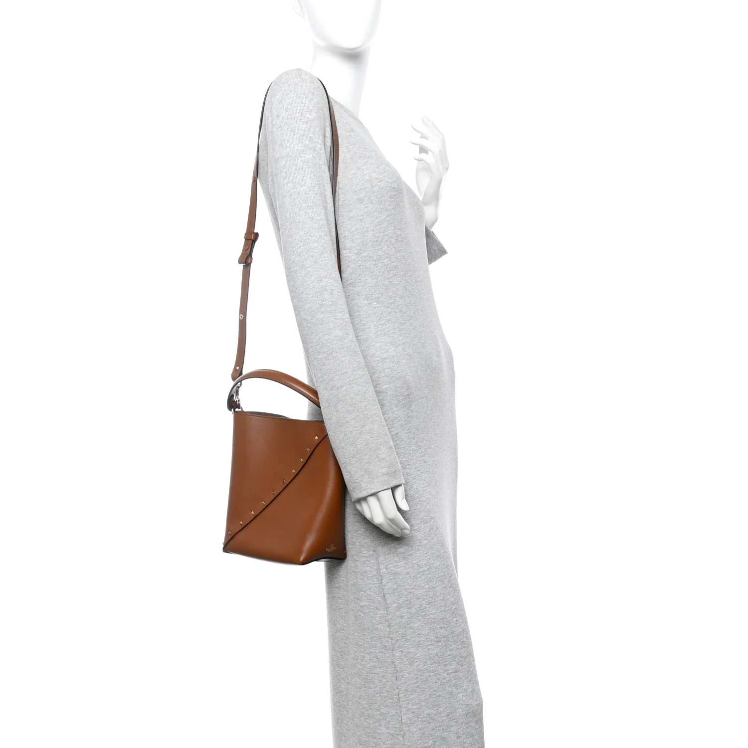 Calfskin Rockstud Wispy Bucket Bag Tobacco - Image 2