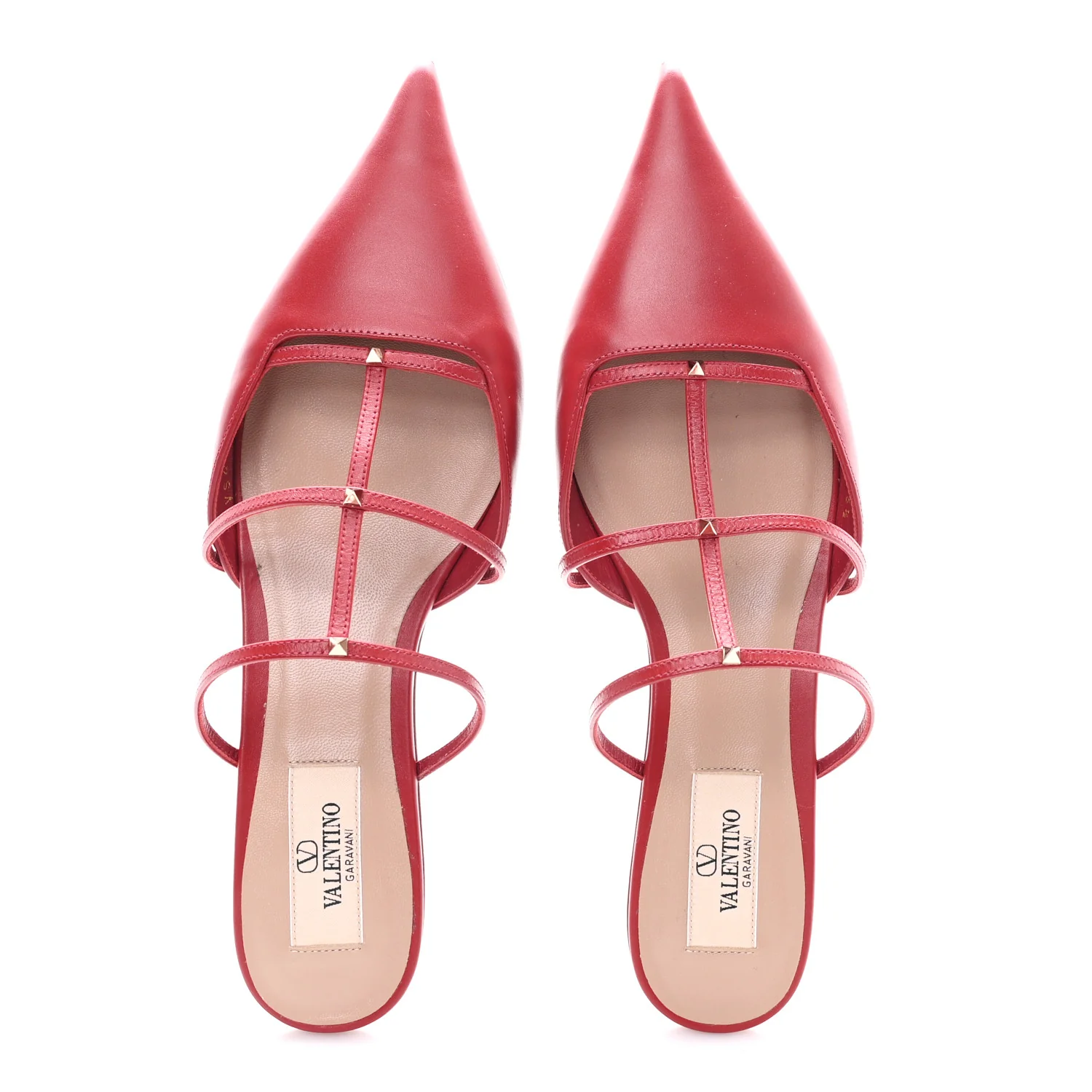 Calfskin Rockstud Wispy Mules 36.5 Red - Image 2