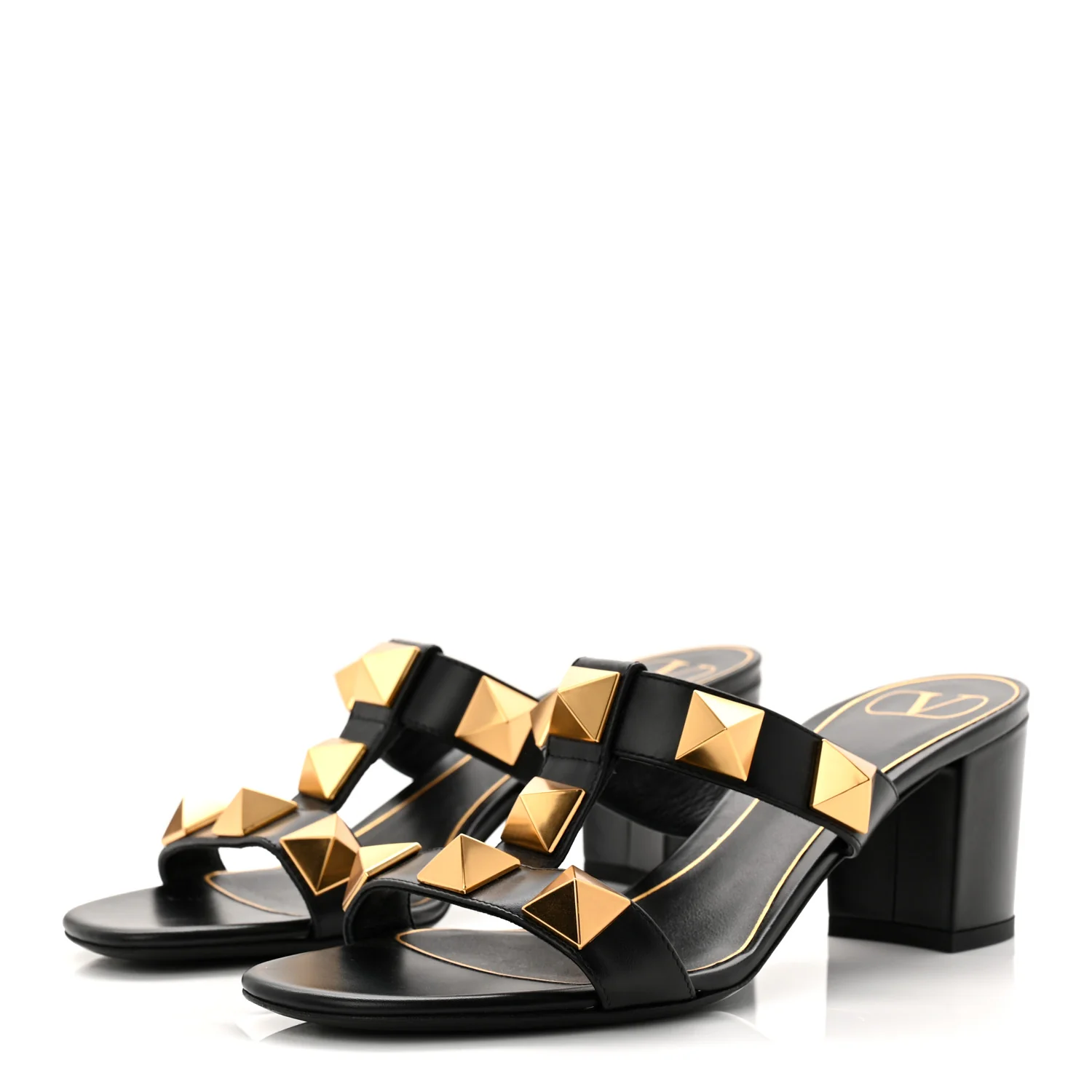 Calfskin Roman Stud 60mm Slide Sandals 37.5 Black - Image 4