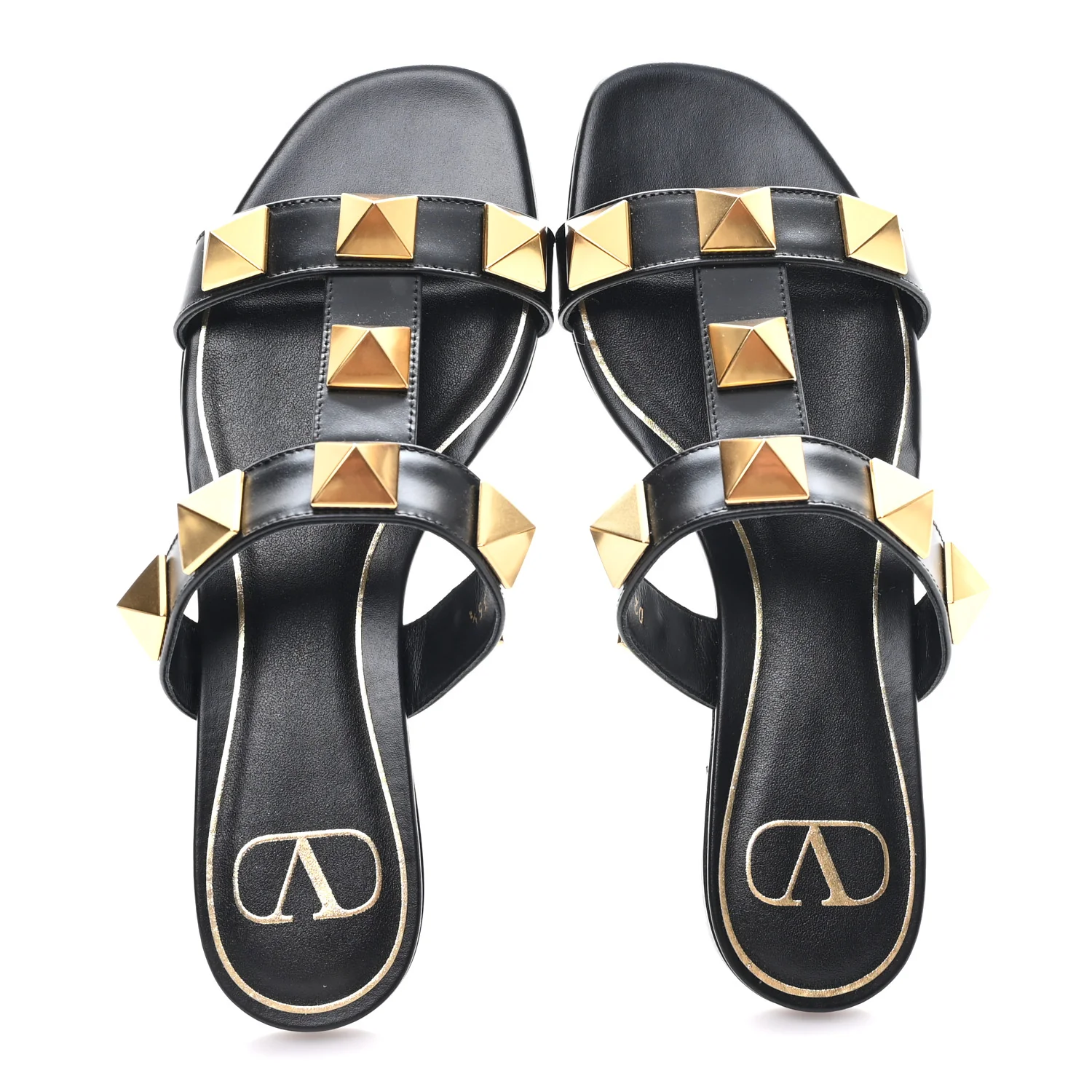 Calfskin Roman Stud Flat Slide Sandals 35.5 Black - Image 2