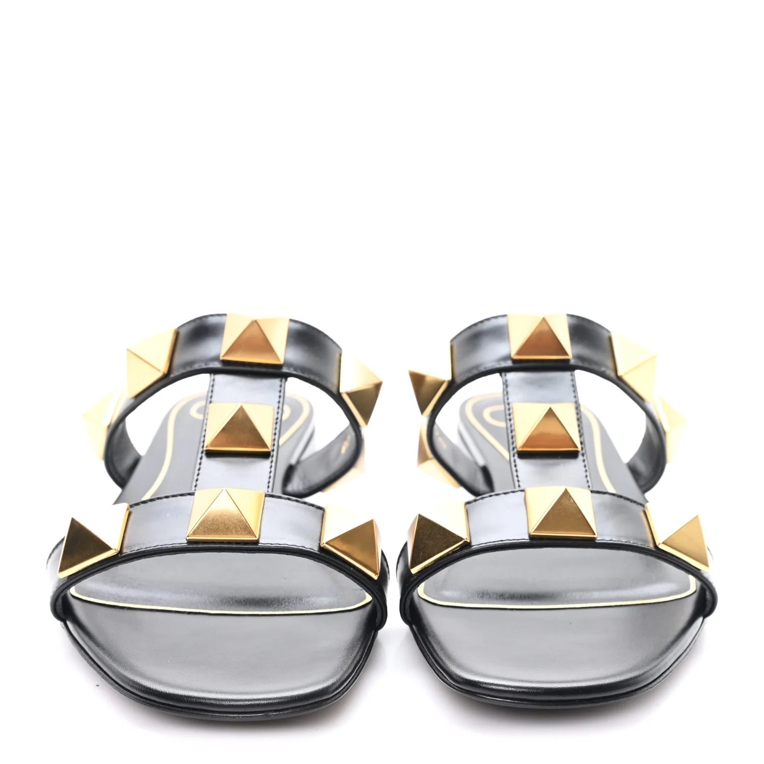 Calfskin Roman Stud Flat Slide Sandals 35.5 Black - Image 3
