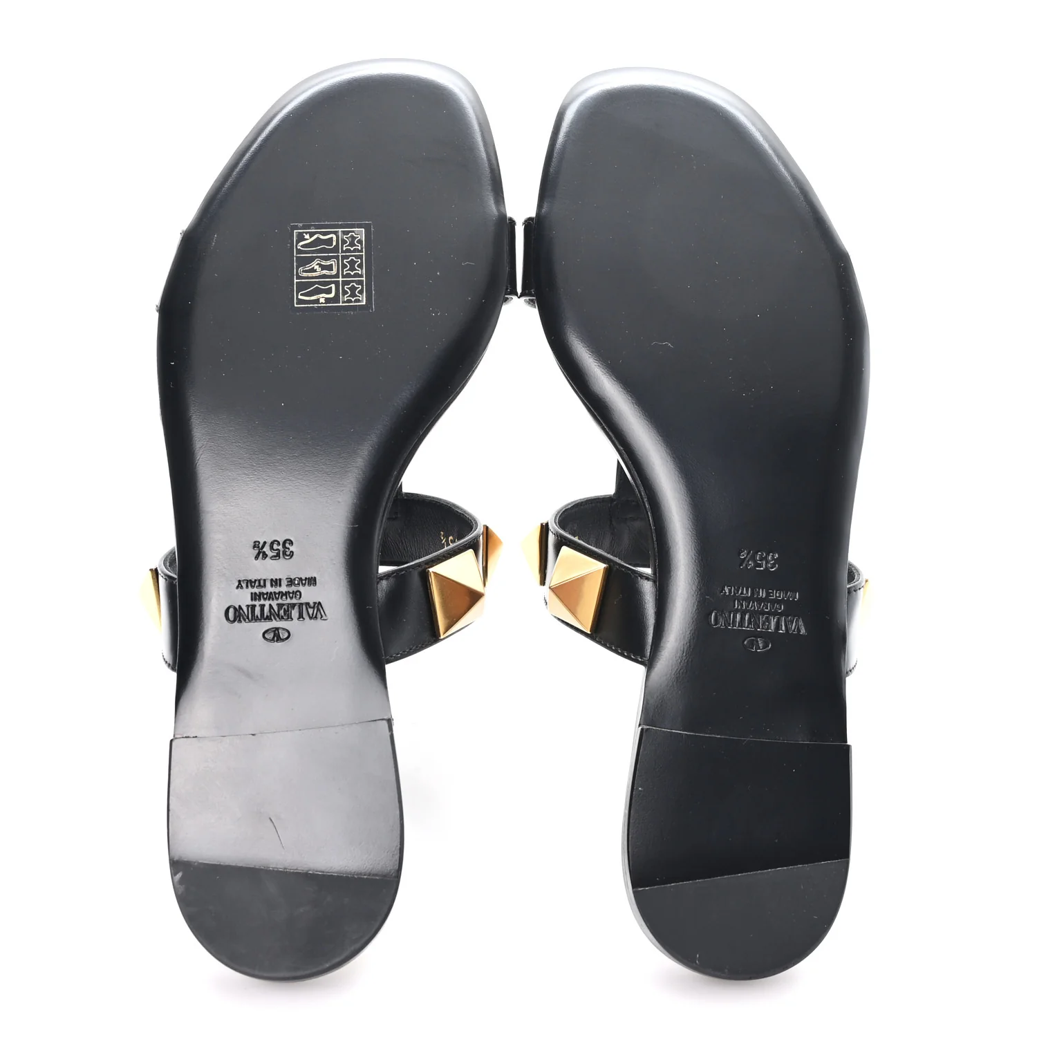 Calfskin Roman Stud Flat Slide Sandals 35.5 Black - Image 6