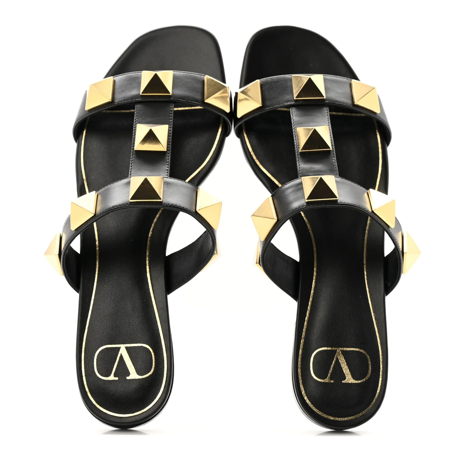 Calfskin Roman Stud Flat Slide Sandals 37 Black - Image 2