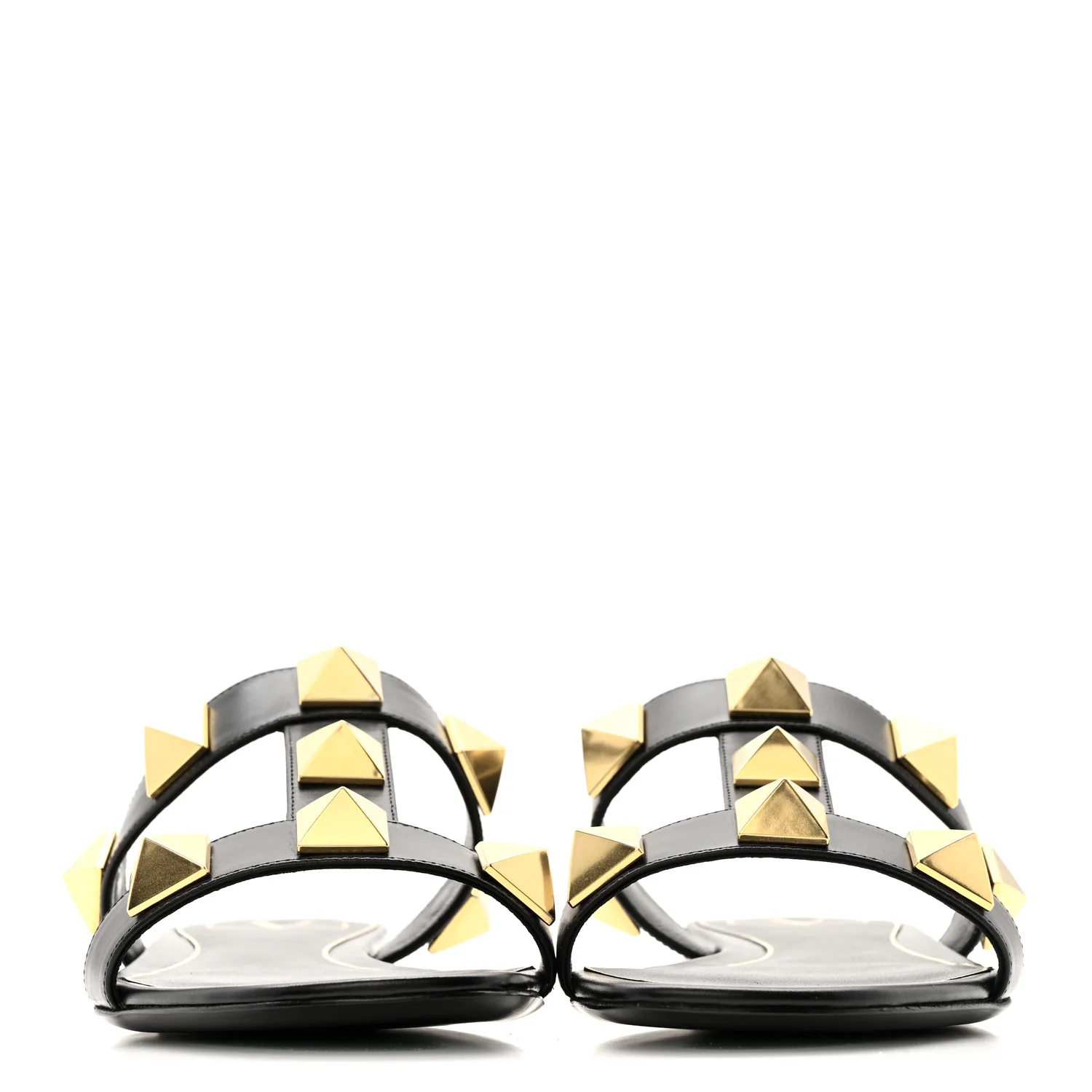 Calfskin Roman Stud Flat Slide Sandals 37 Black - Image 3