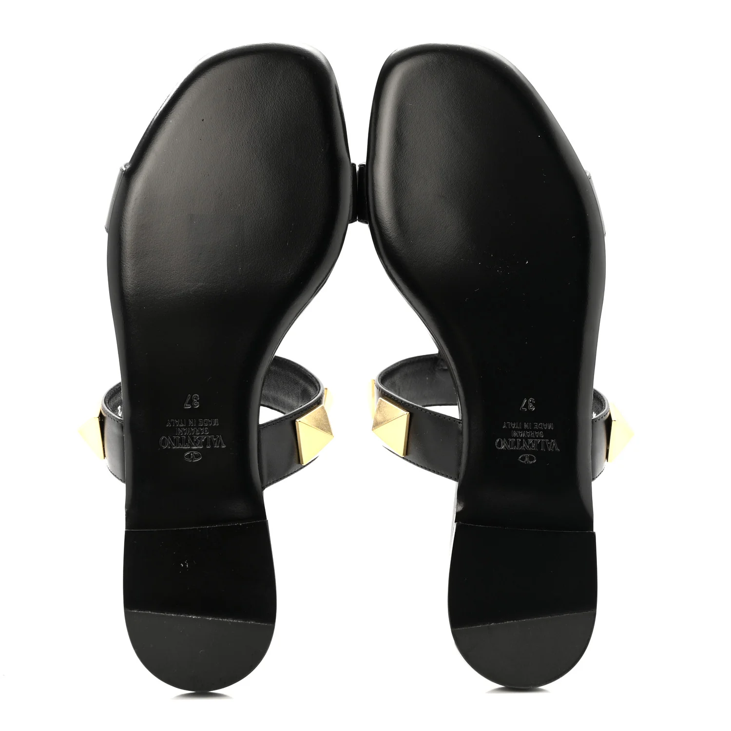 Calfskin Roman Stud Flat Slide Sandals 37 Black - Image 6