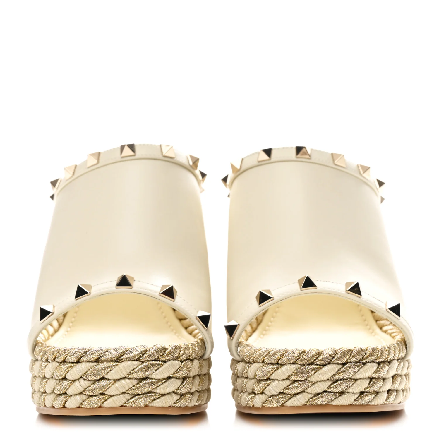 Calfskin Silk Rockstud Torchon Espadrille Wedge 25/115mm Slide Sandals 39 Light Ivory - Image 3