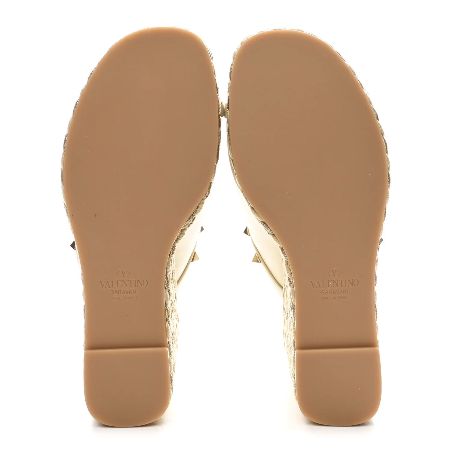 Calfskin Silk Rockstud Torchon Espadrille Wedge 25/115mm Slide Sandals 39 Light Ivory - Image 6