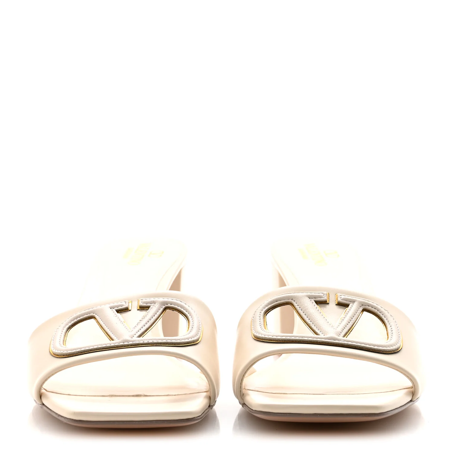 Calfskin Vlogo Cut Out 60mm Slide Sandals 41 Light Ivory - Image 3