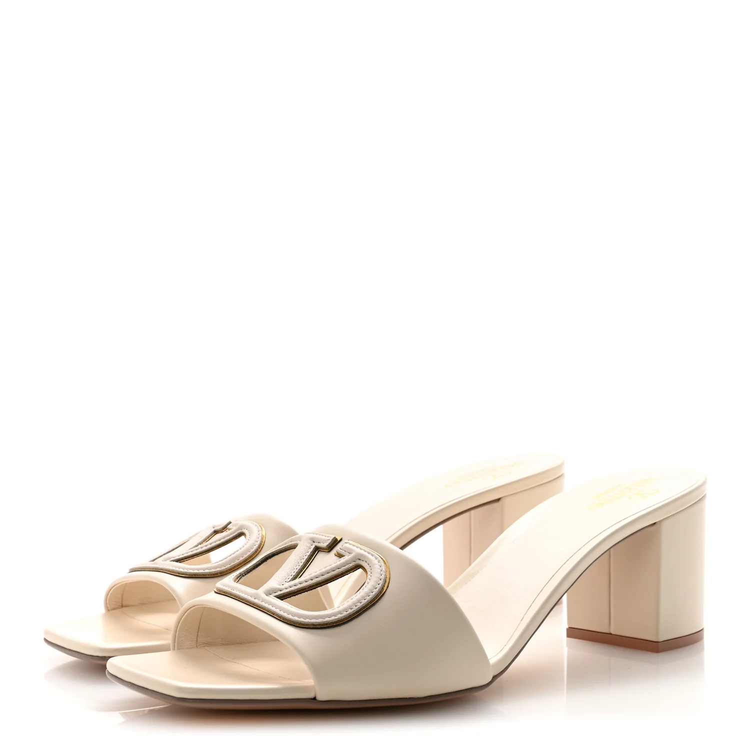 Calfskin Vlogo Cut Out 60mm Slide Sandals 41 Light Ivory - Image 4
