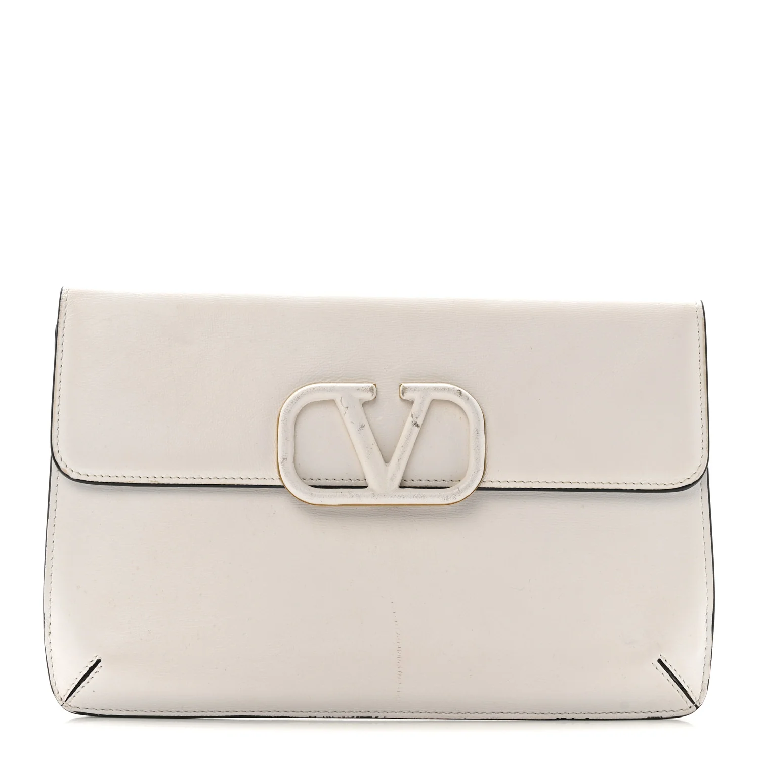 Calfskin Vlogo Envelope Clutch White