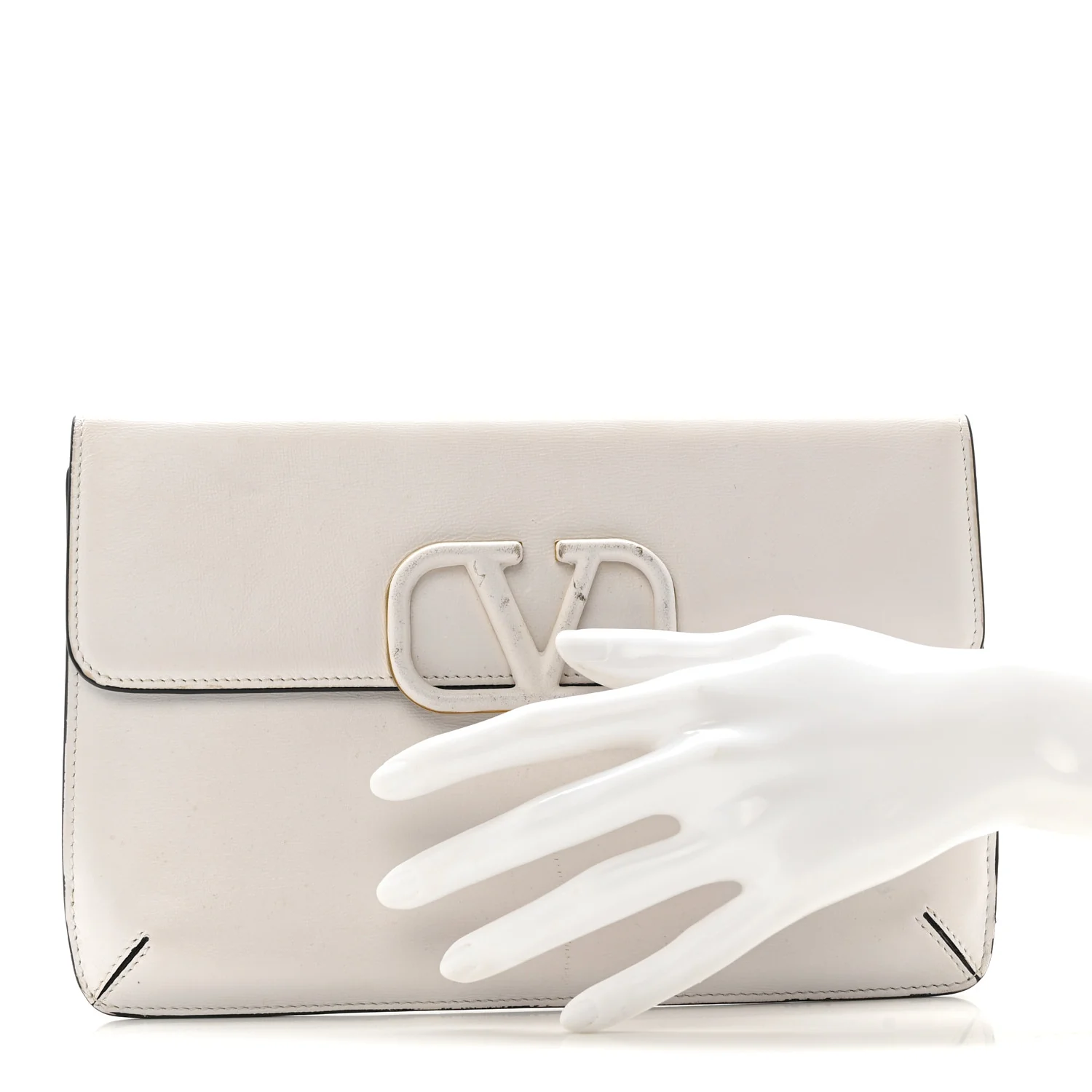 Calfskin Vlogo Envelope Clutch White - Image 2