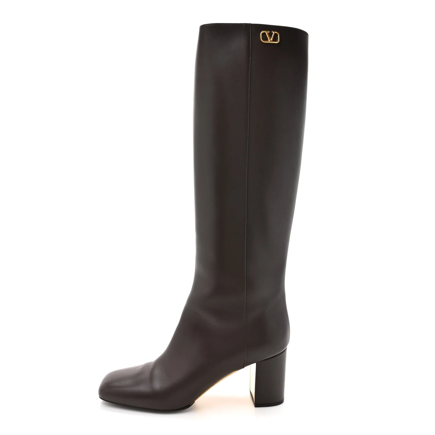Calfskin VLogo Golden Walk Knee High 70mm Boots 40.5 Bitter Chocolate