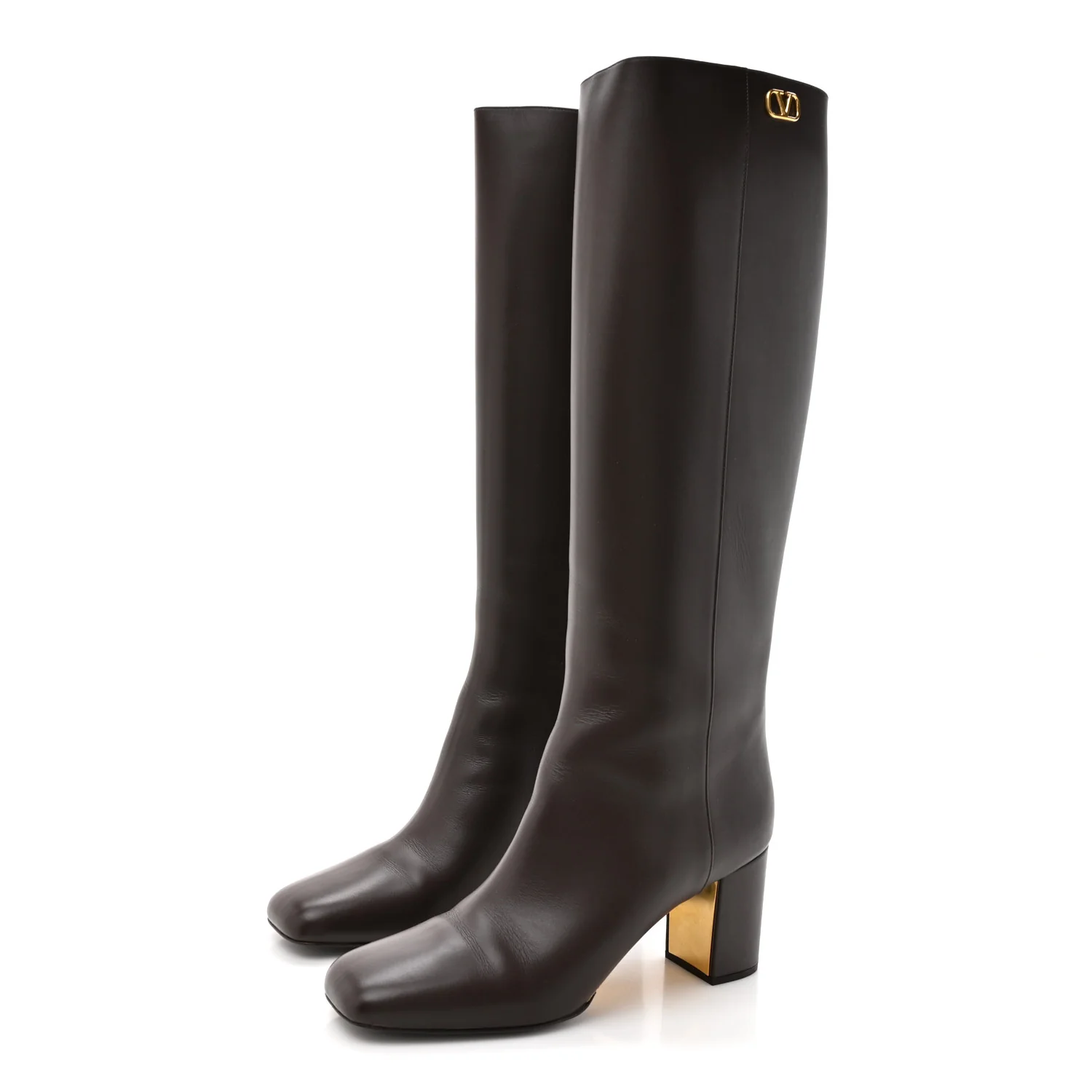 Calfskin VLogo Golden Walk Knee High 70mm Boots 40.5 Bitter Chocolate - Image 3
