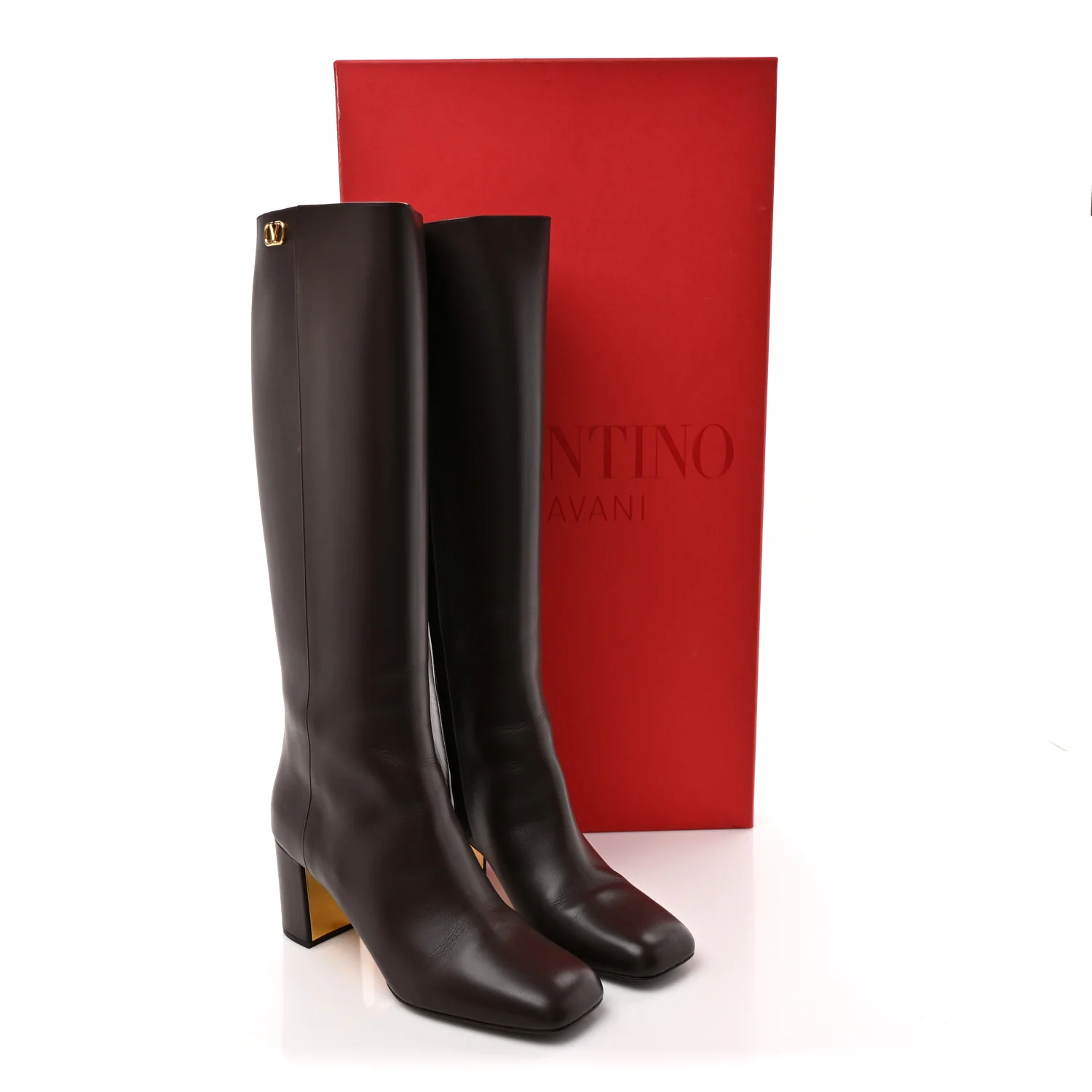Calfskin VLogo Golden Walk Knee High 70mm Boots 40.5 Bitter Chocolate - Image 9