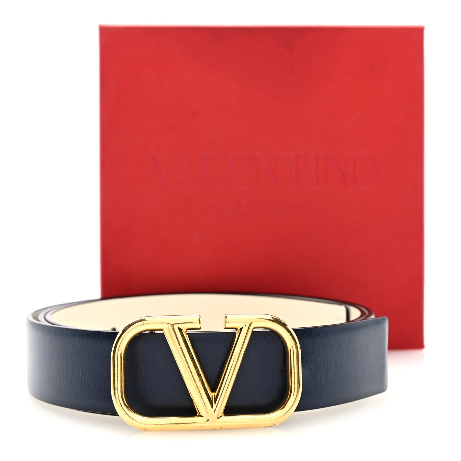 Calfskin VLogo Reversible Belt 100 40 Navy White - Image 6