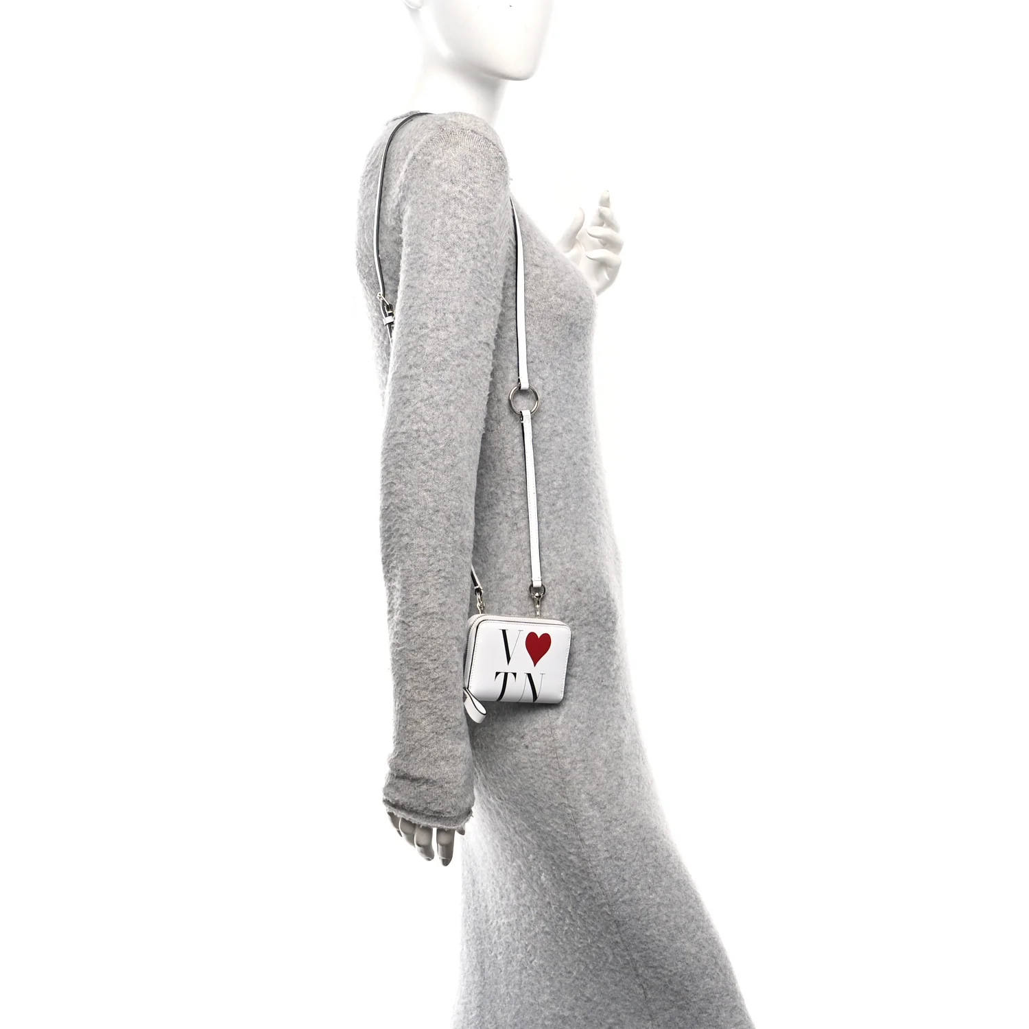 Calfskin VLTN Print Wallet Crossbody Bag White - Image 2
