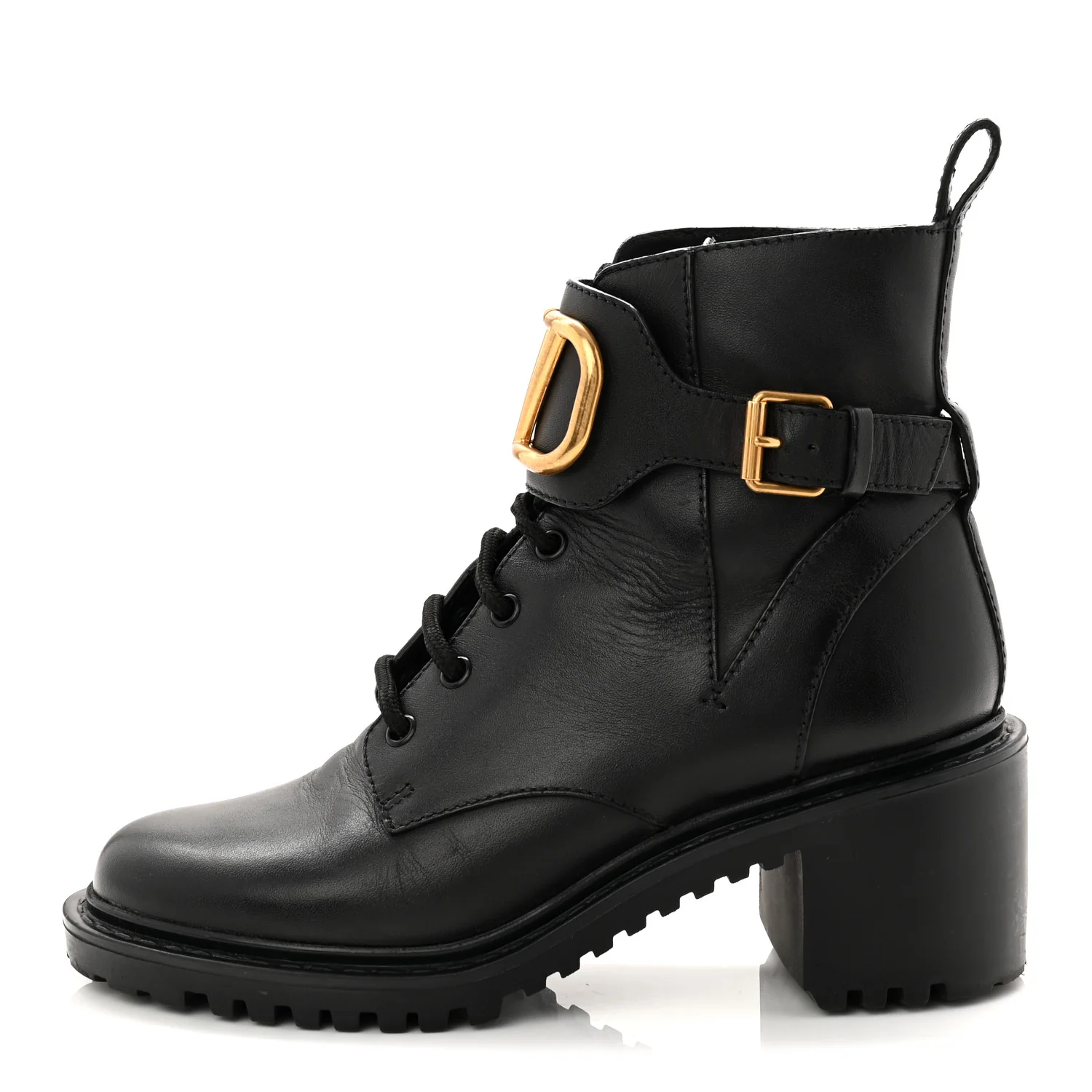 Calfskin Womens VLOGO 70mm Combat Boots 37.5 Black