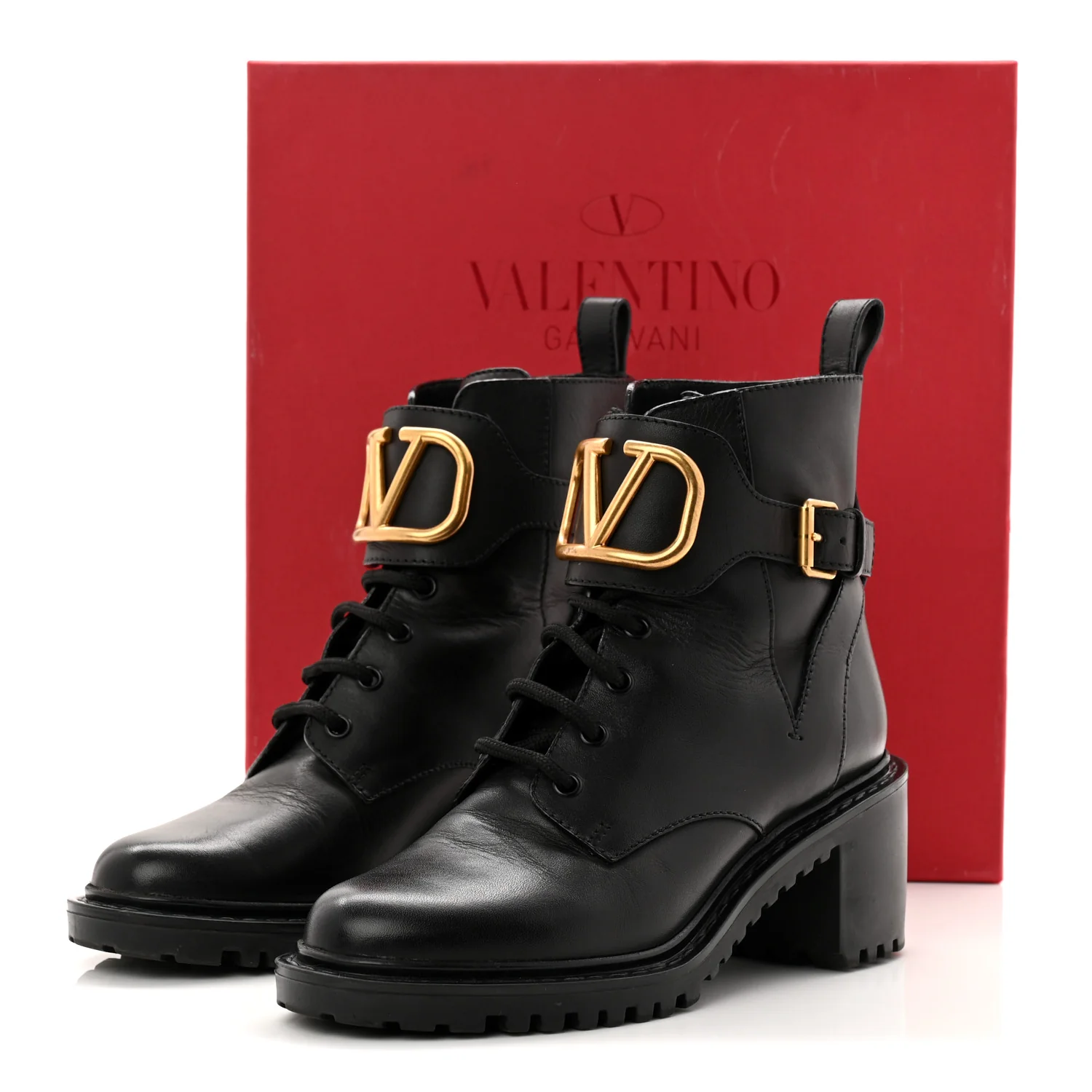 Calfskin Womens VLOGO 70mm Combat Boots 37.5 Black - Image 10