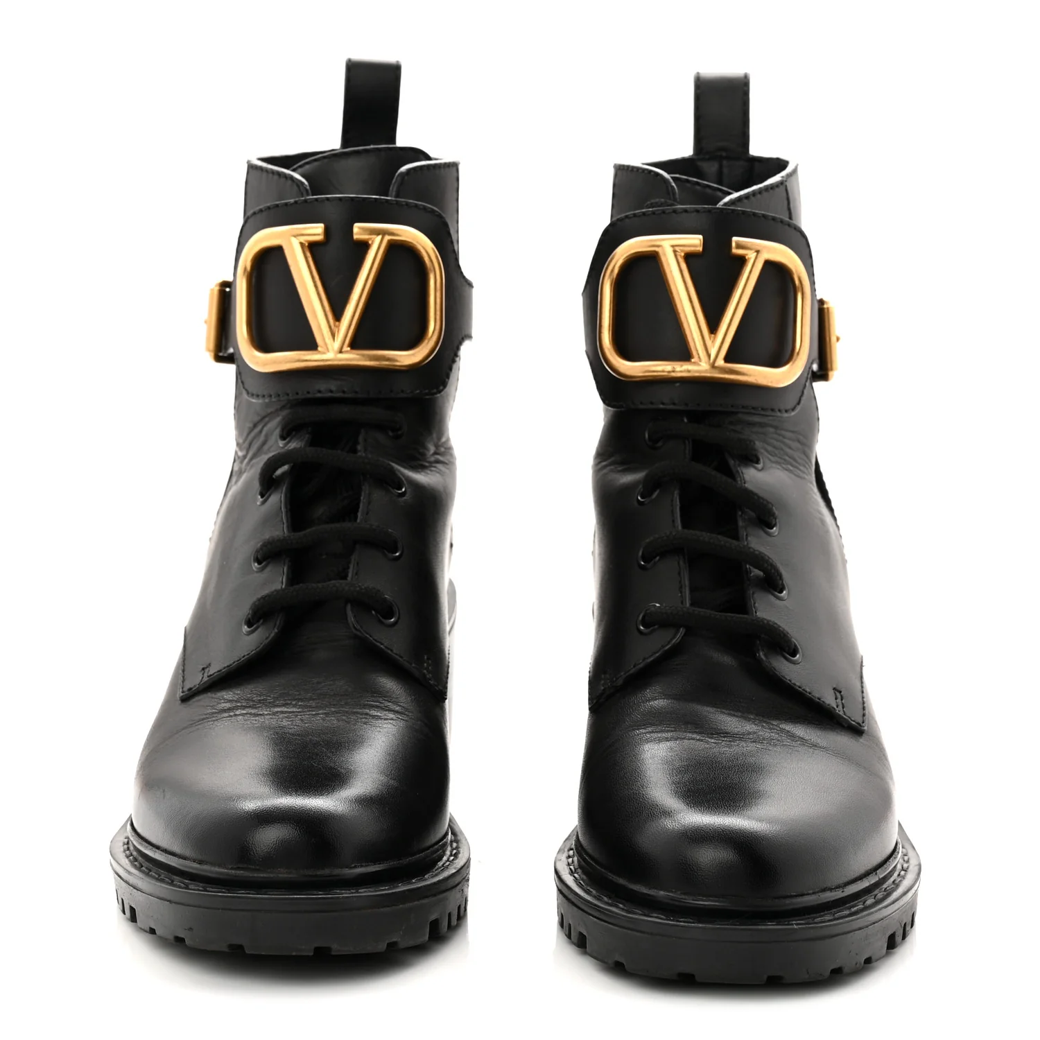 Calfskin Womens VLOGO 70mm Combat Boots 37.5 Black - Image 3