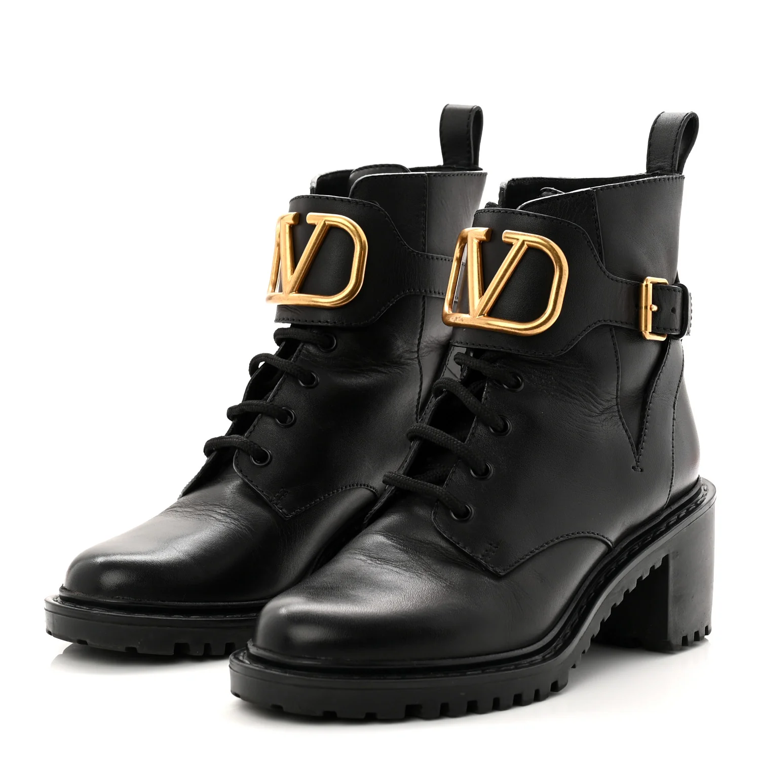 Calfskin Womens VLOGO 70mm Combat Boots 37.5 Black - Image 4