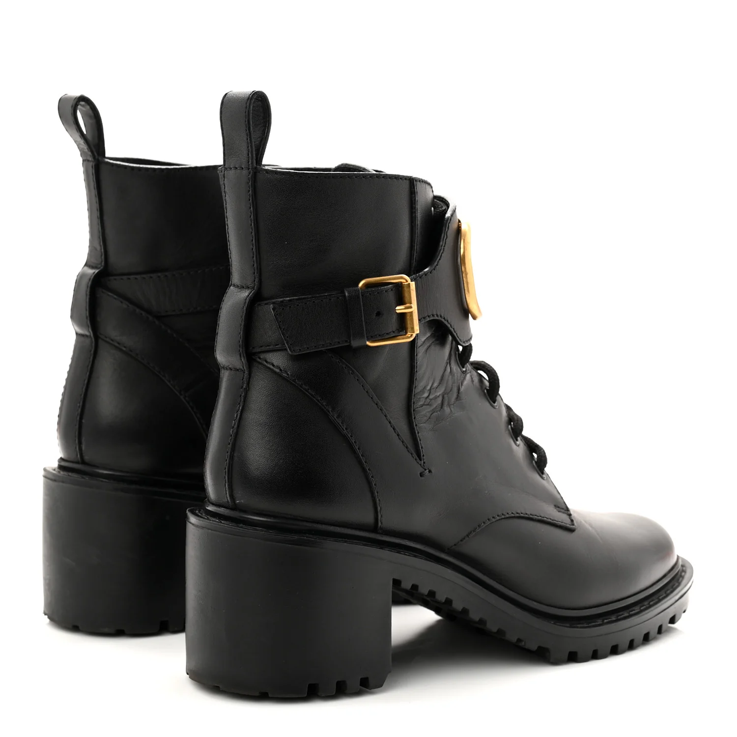 Calfskin Womens VLOGO 70mm Combat Boots 37.5 Black - Image 5