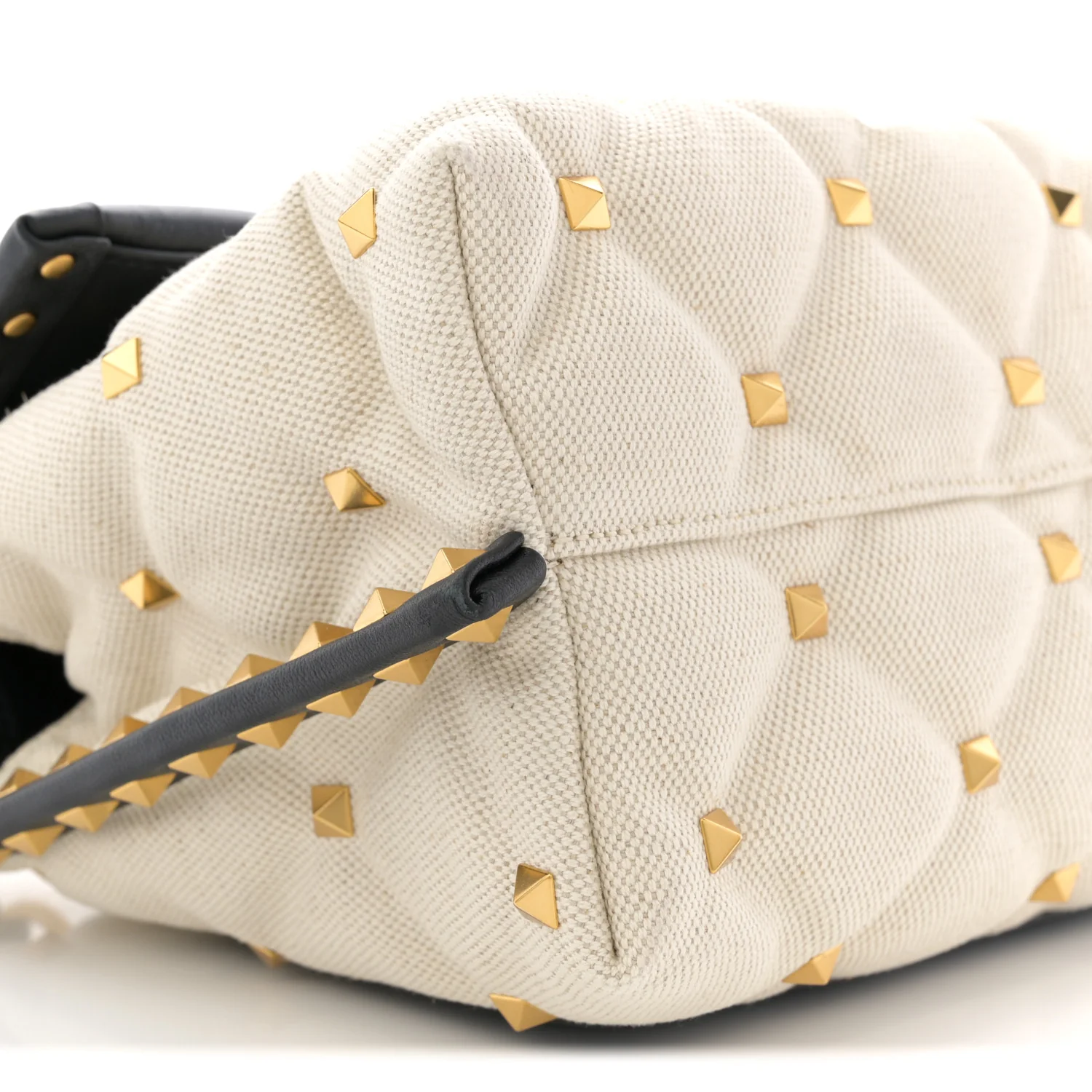 Canvas Calfskin Medium Candystud Top Handle Bag Black Beige - Image 15