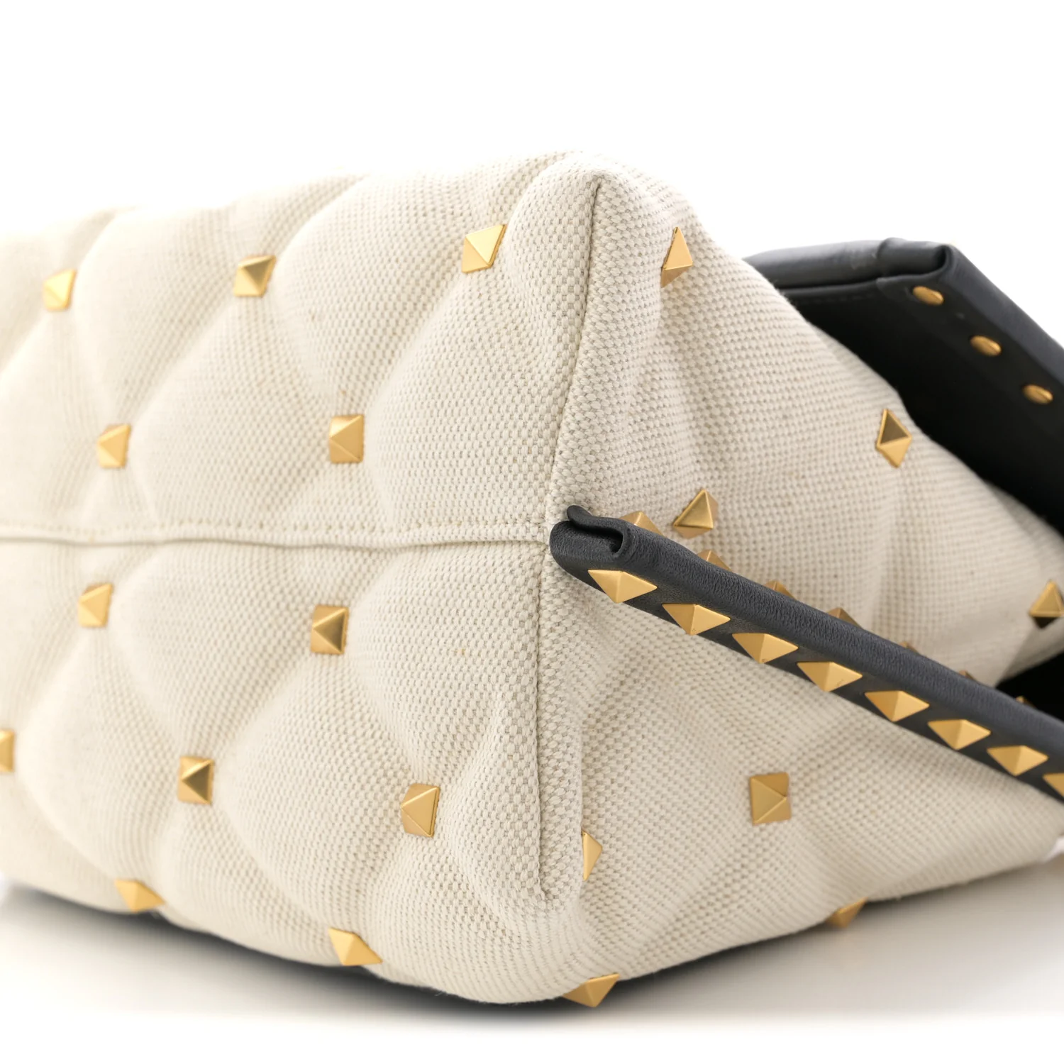 Canvas Calfskin Medium Candystud Top Handle Bag Black Beige - Image 17