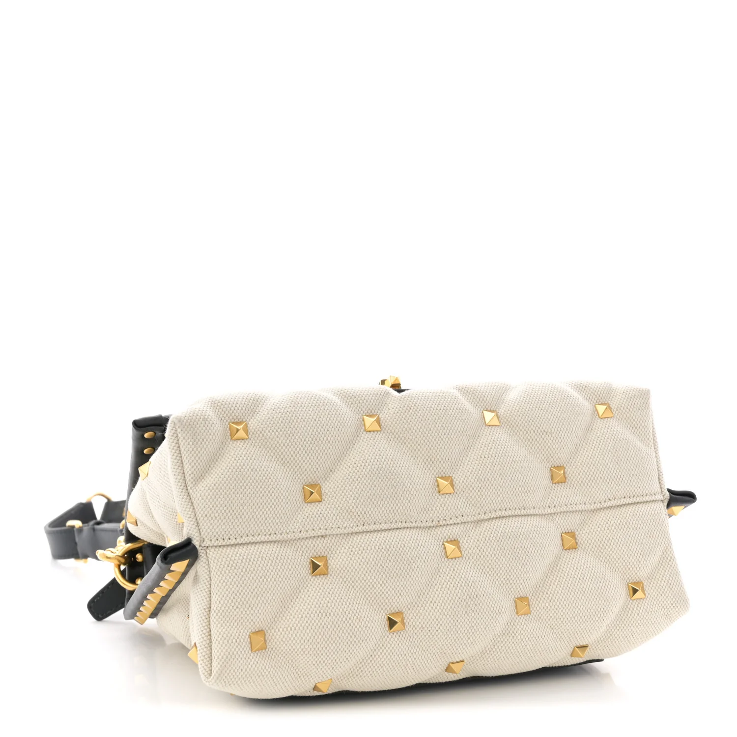 Canvas Calfskin Medium Candystud Top Handle Bag Black Beige - Image 7