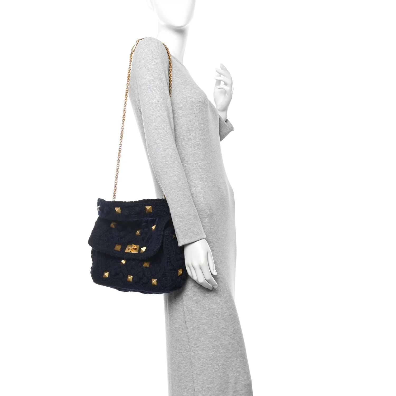 Cashmere Large Roman Stud Shoulder Bag Marine - Image 3