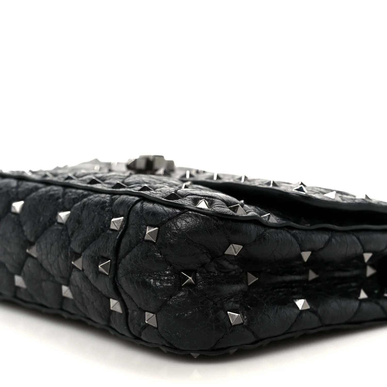 Craquele Nappa Small Rockstud Spike Shoulder Bag Black - Image 10