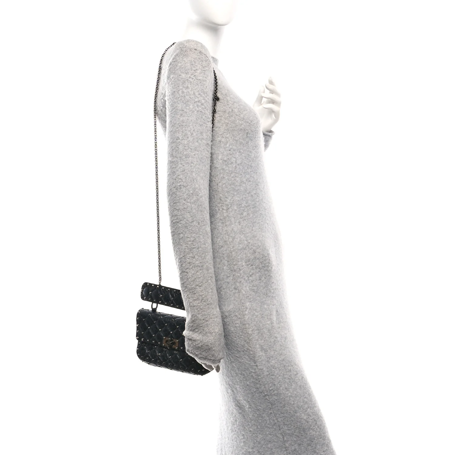 Craquele Nappa Small Rockstud Spike Shoulder Bag Black - Image 2