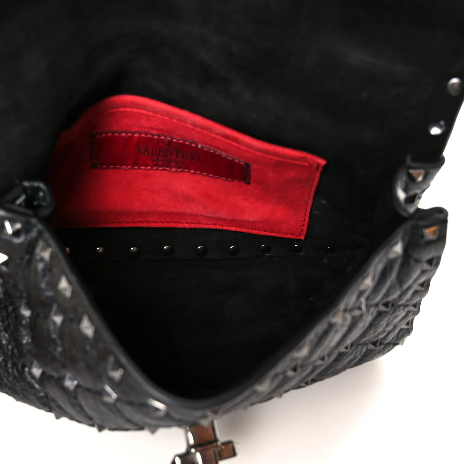Craquele Nappa Small Rockstud Spike Shoulder Bag Black - Image 5