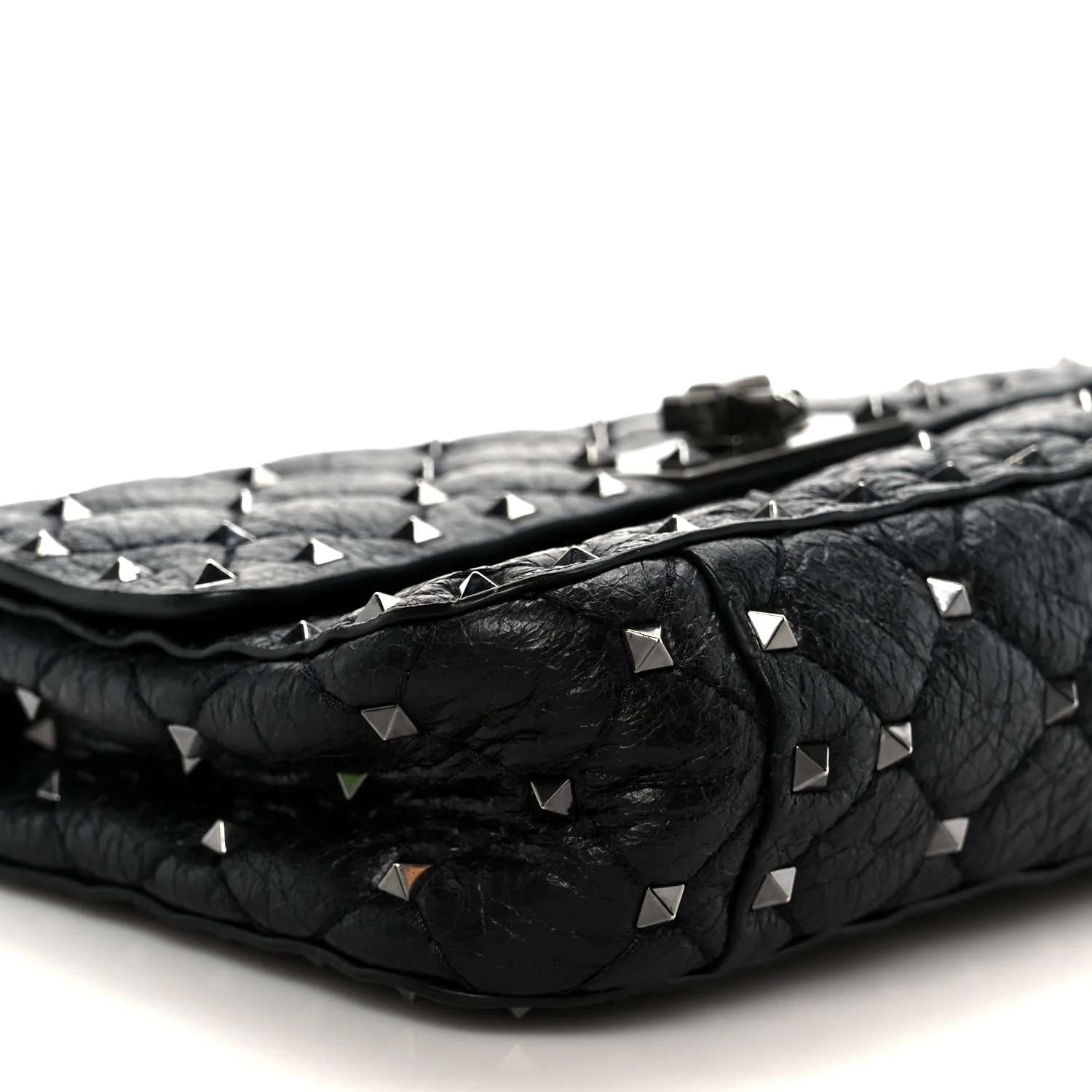 Craquele Nappa Small Rockstud Spike Shoulder Bag Black - Image 9